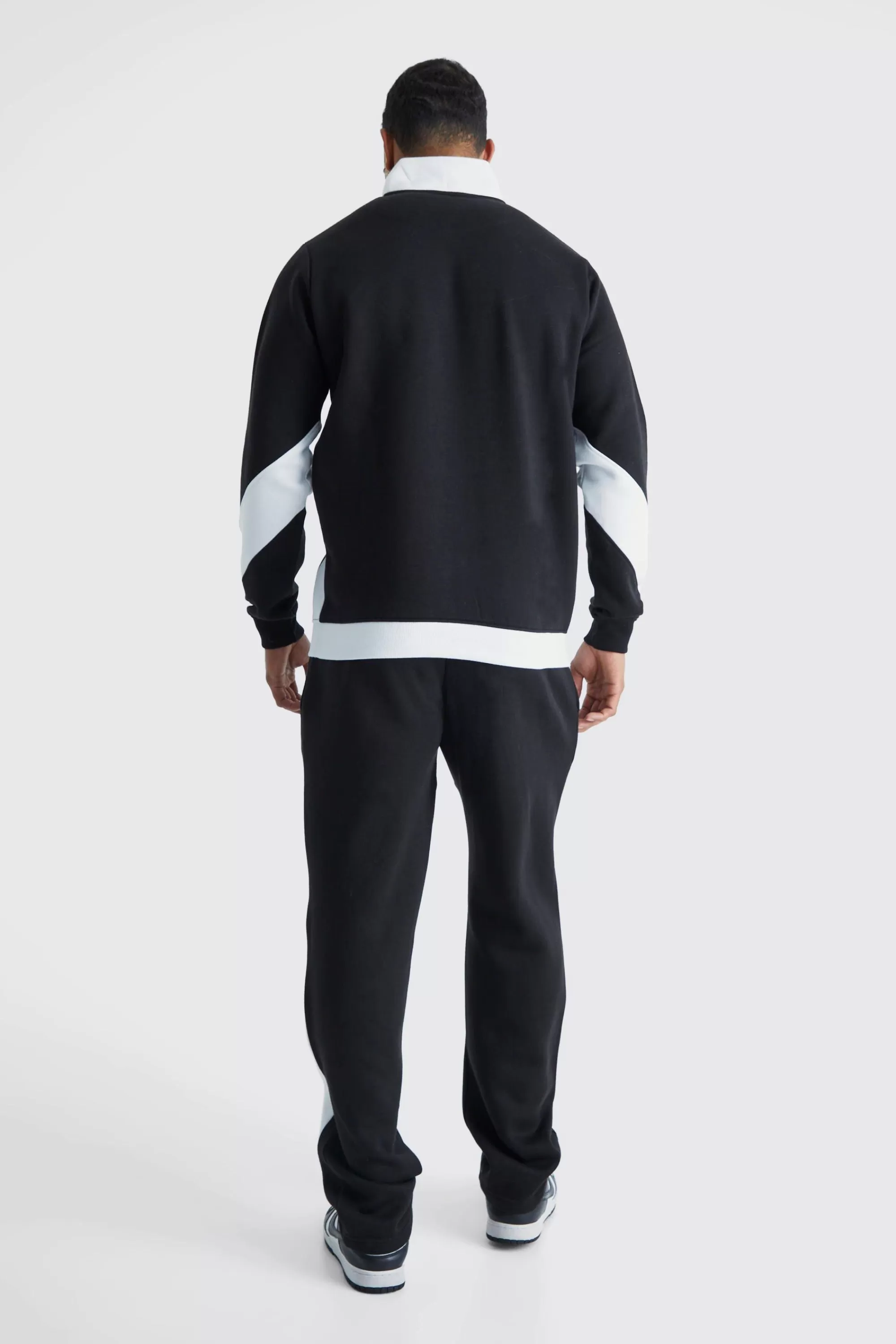 boohooMAN 1/4 Zip Funnel Neck Colour Block Sweatshirt Tracksuit | UK