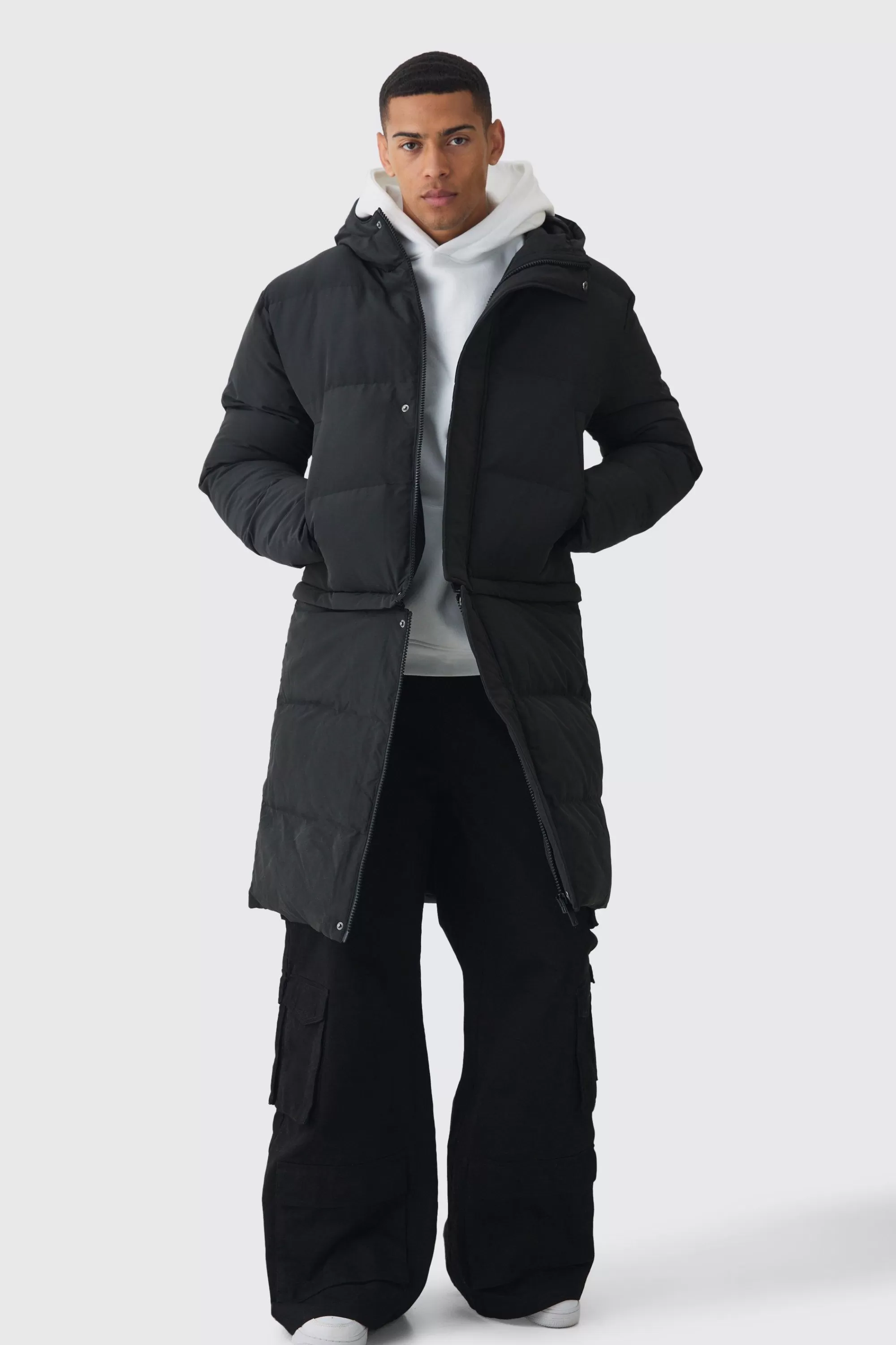 boohooMAN 2 In 1 Zip Off Longline Puffer Coat In | UK