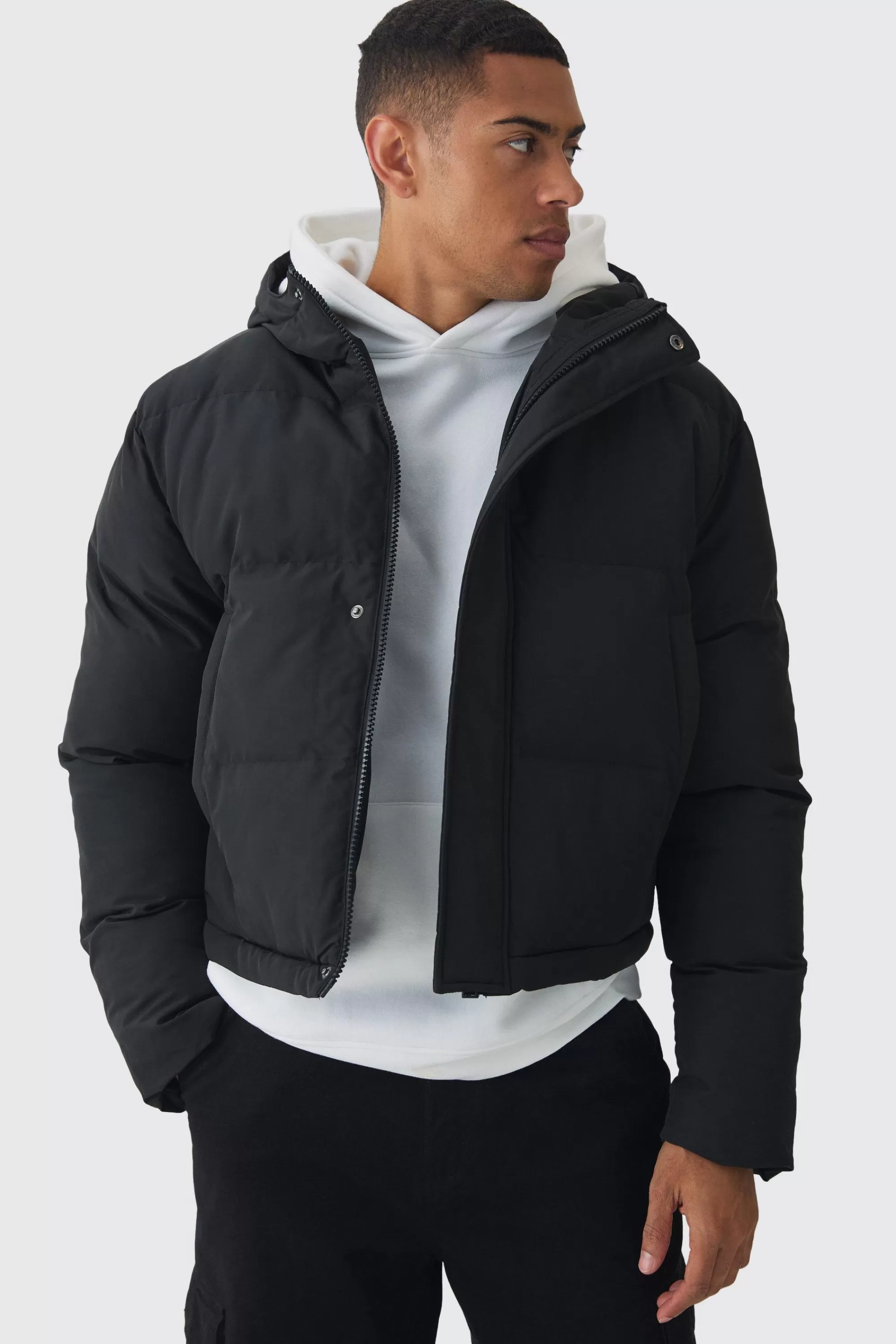 boohooMAN 2 In 1 Zip Off Longline Puffer Coat In | UK