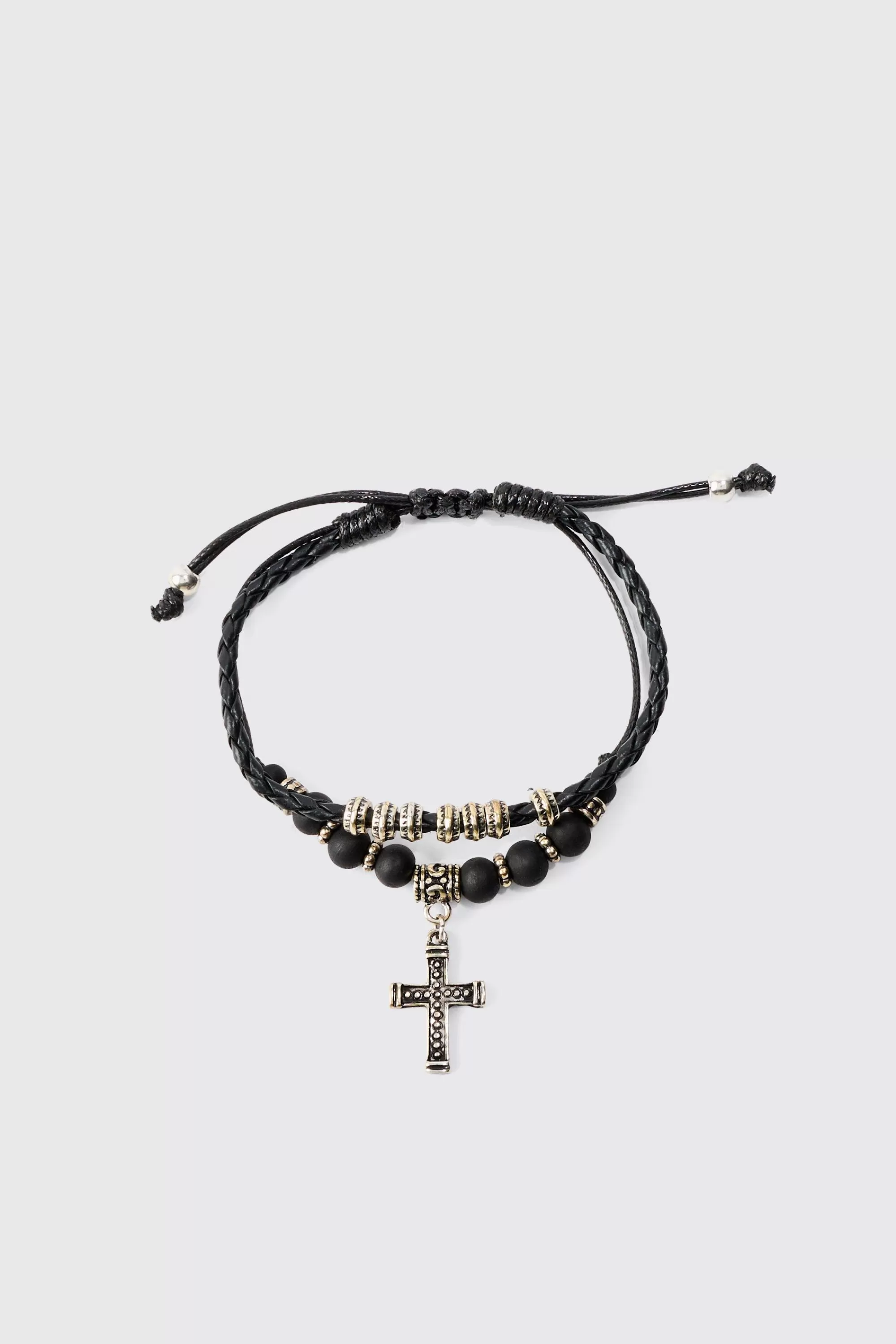 boohooMAN 2 Pack Adjustable Cross Pendant Bracelets In | UK