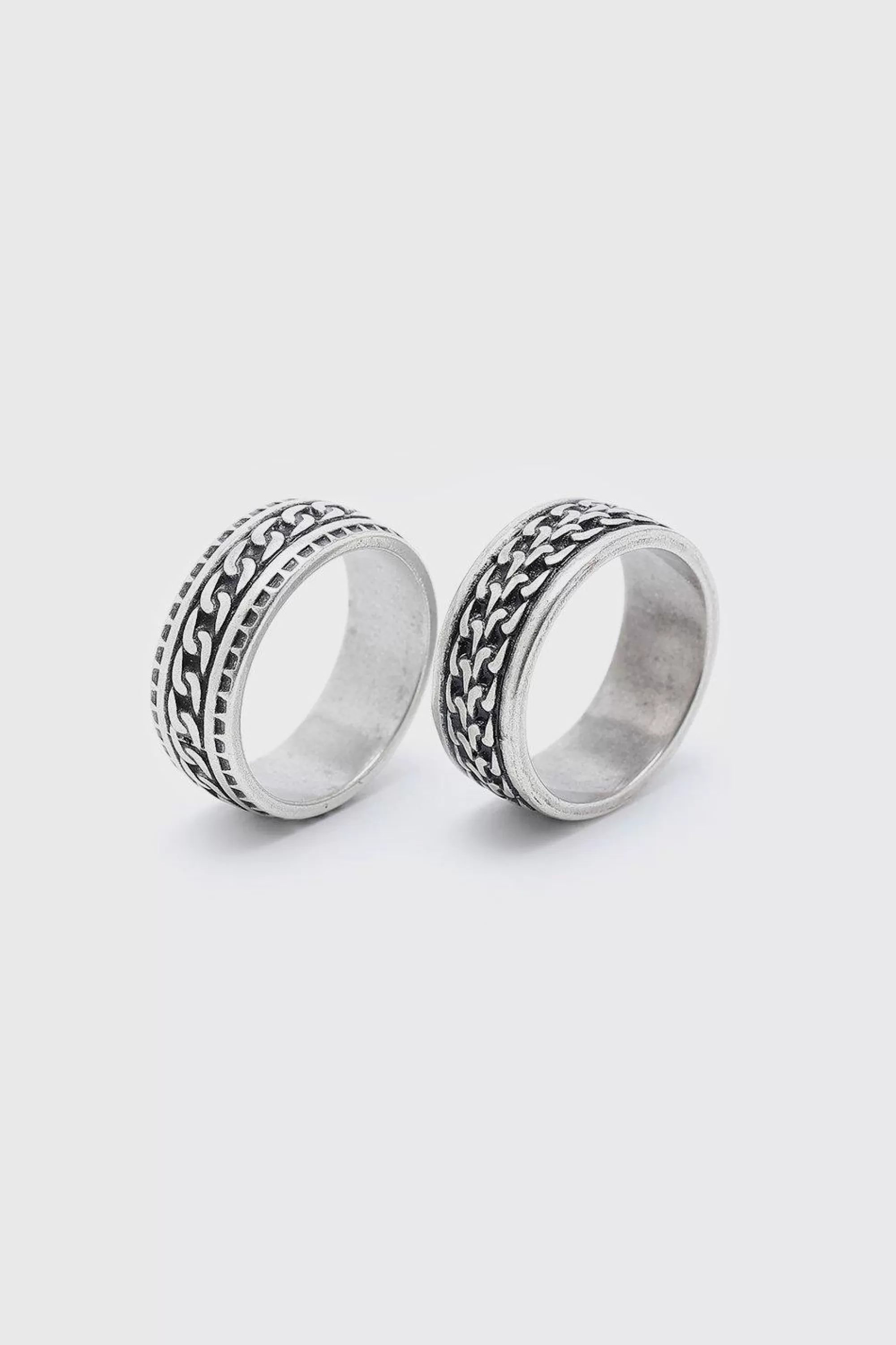 boohooMAN 2 Pack Chain Detail Rings | UK
