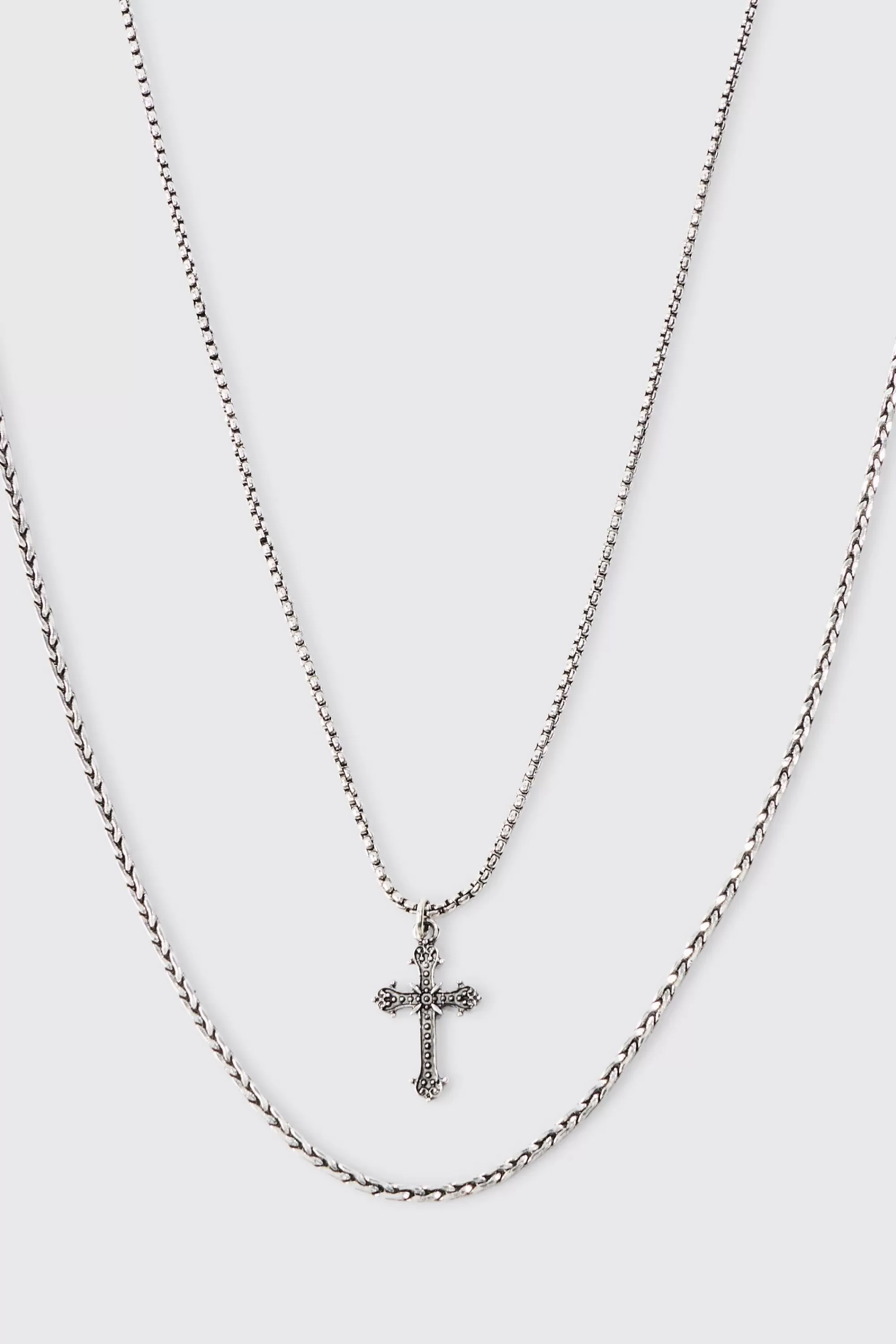 boohooMAN 2 Pack Cross Pendant Necklace In | UK
