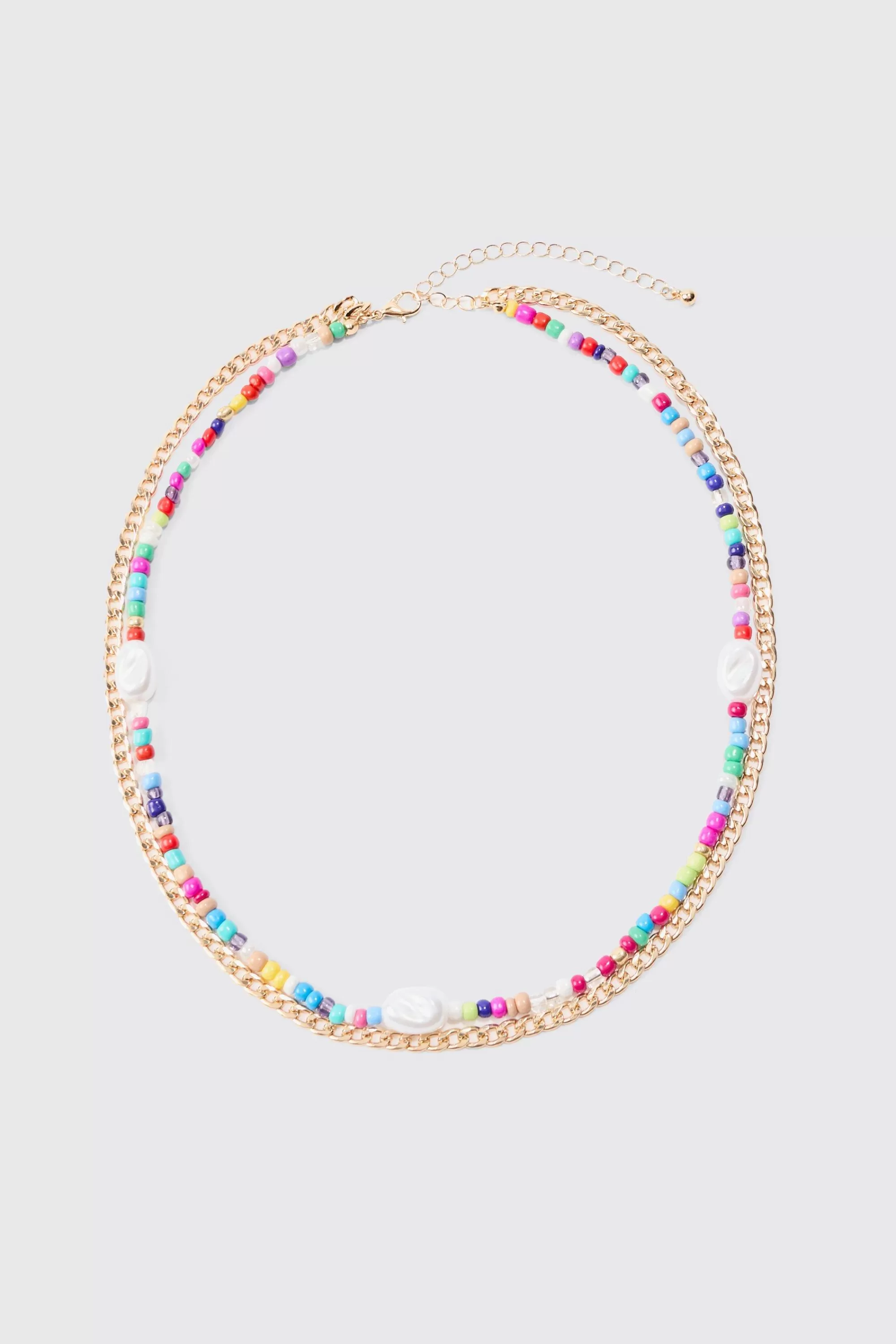 boohooMAN 2 Pack Multi Beaded Pearl Necklaces In | UK