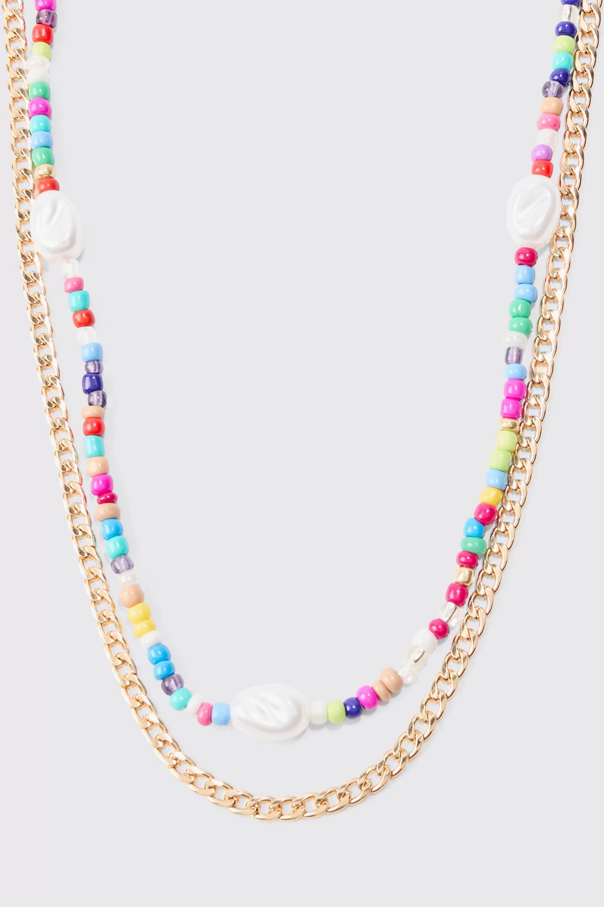 boohooMAN 2 Pack Multi Beaded Pearl Necklaces In | UK