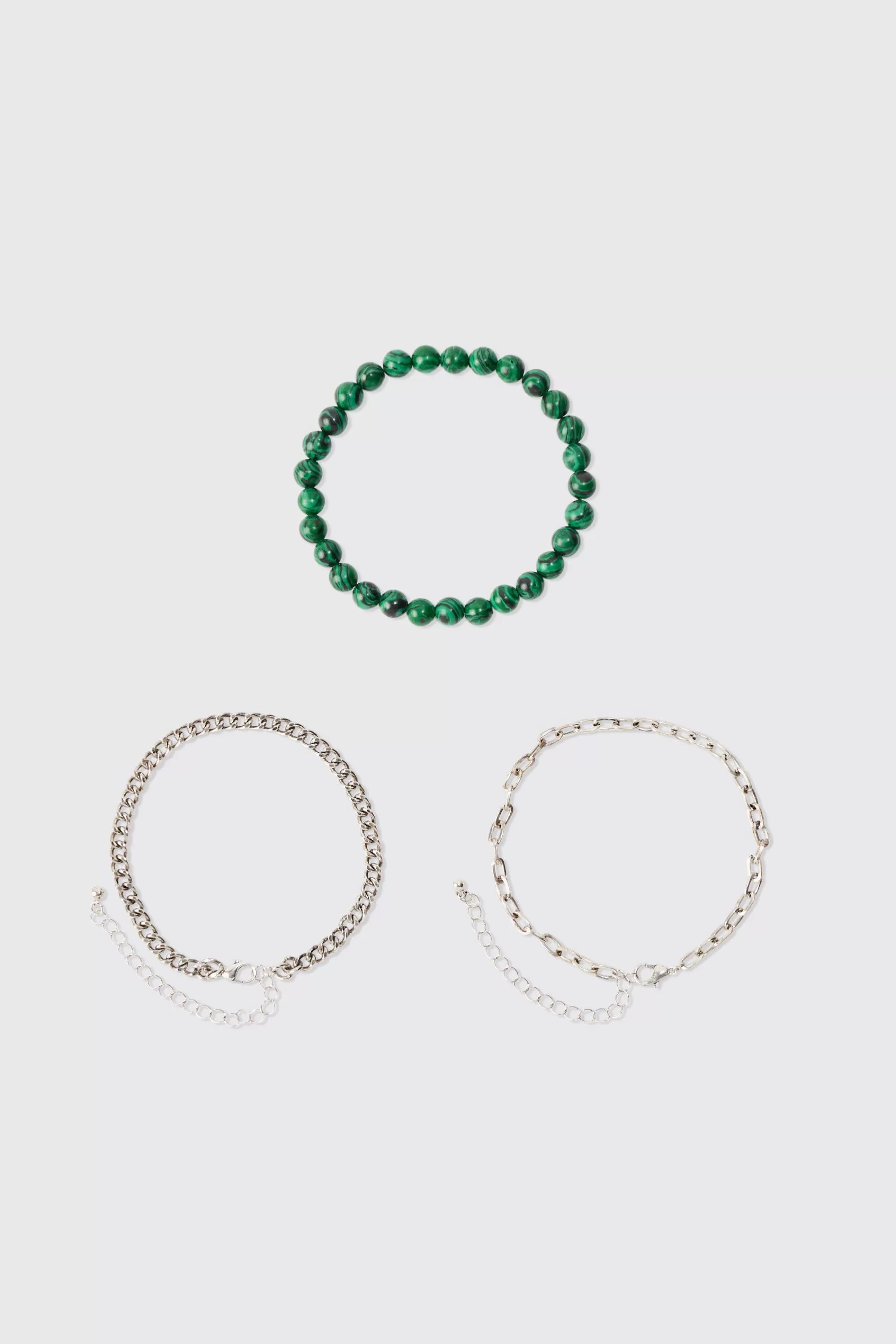boohooMAN 3 Pack Bead And Chain Bracelets | UK