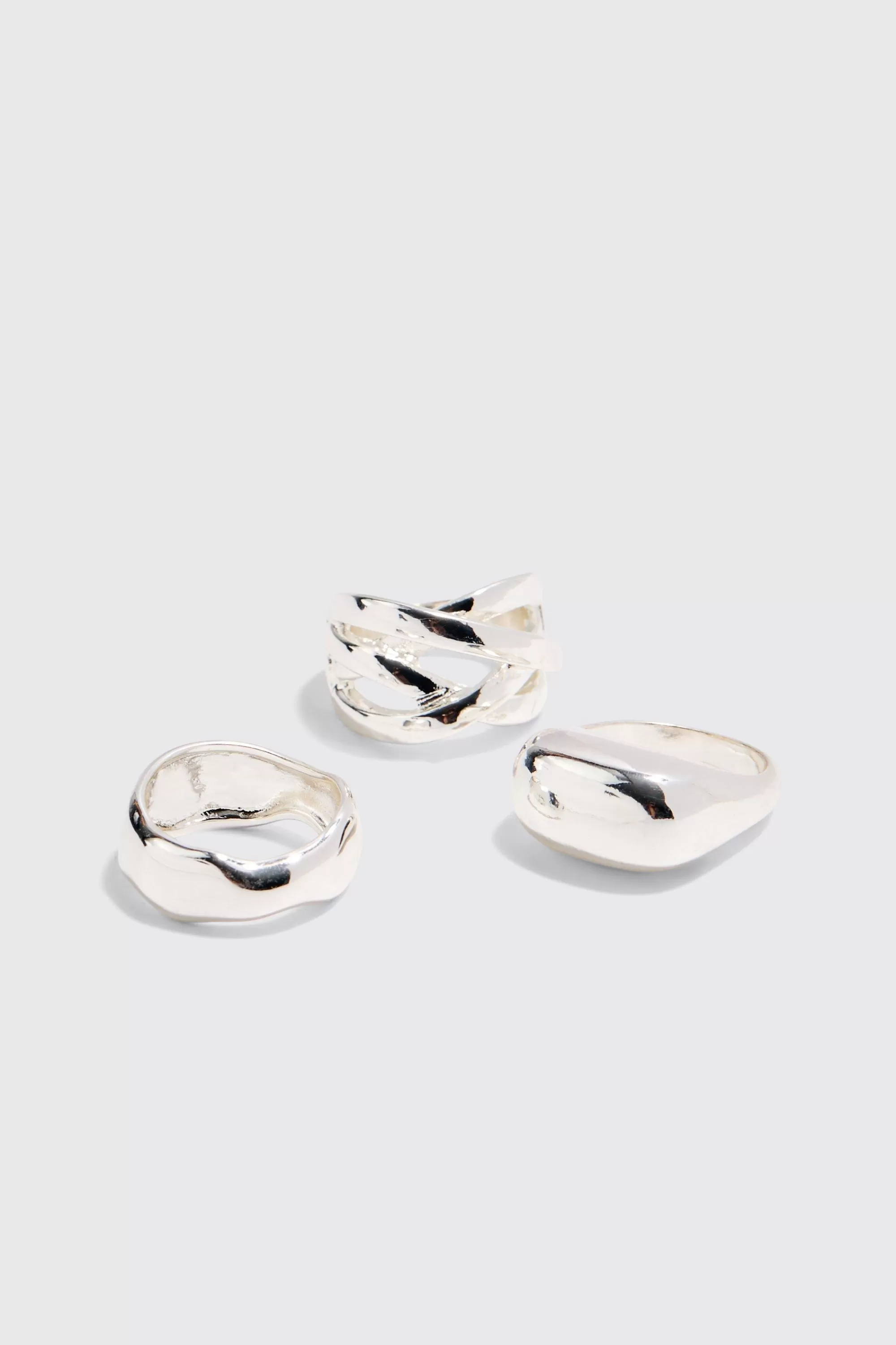 boohooMAN 3 Pack Chunky Rings In | UK