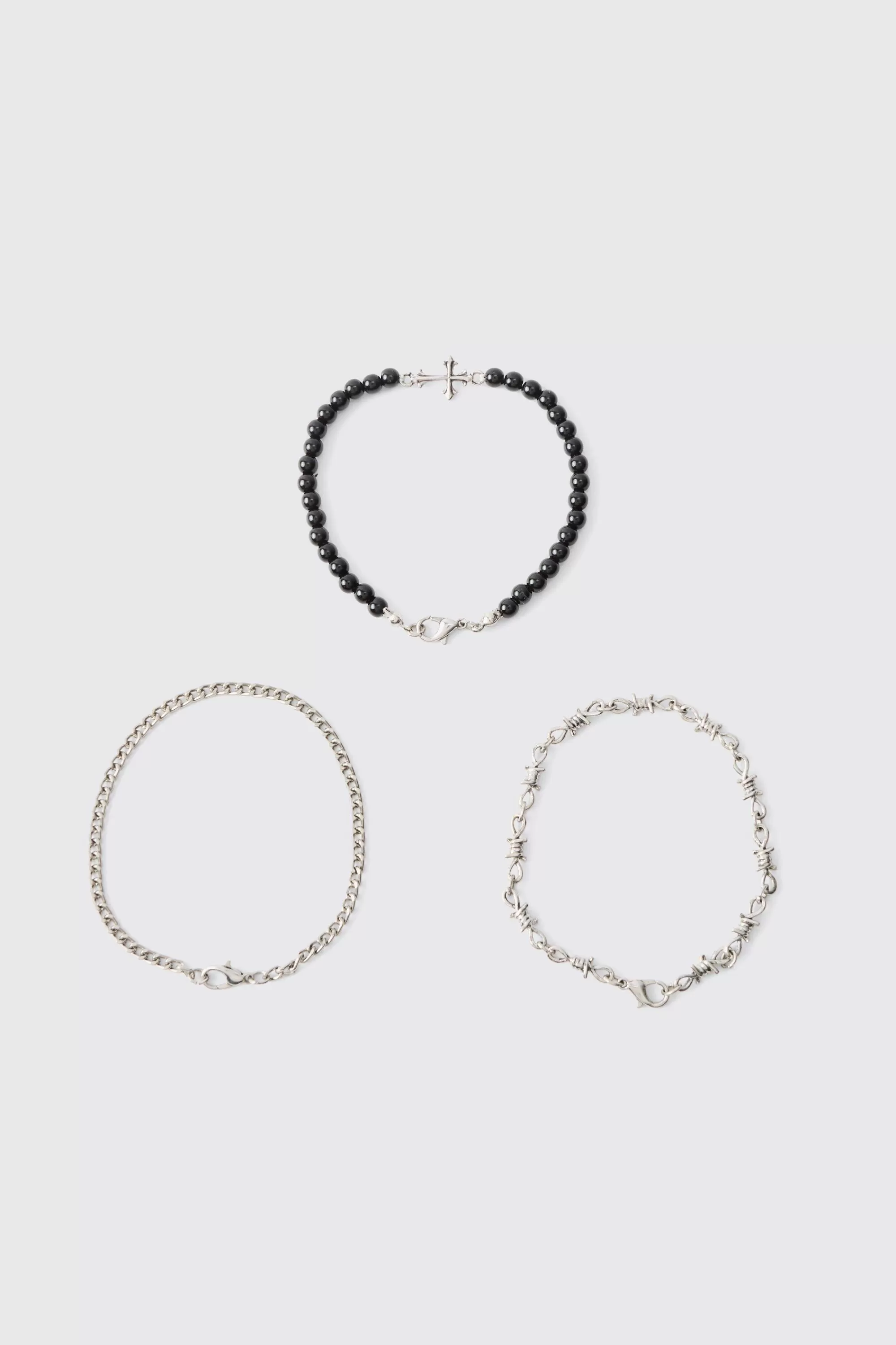 boohooMAN 3 Pack Cross Pendant Bracelets | UK