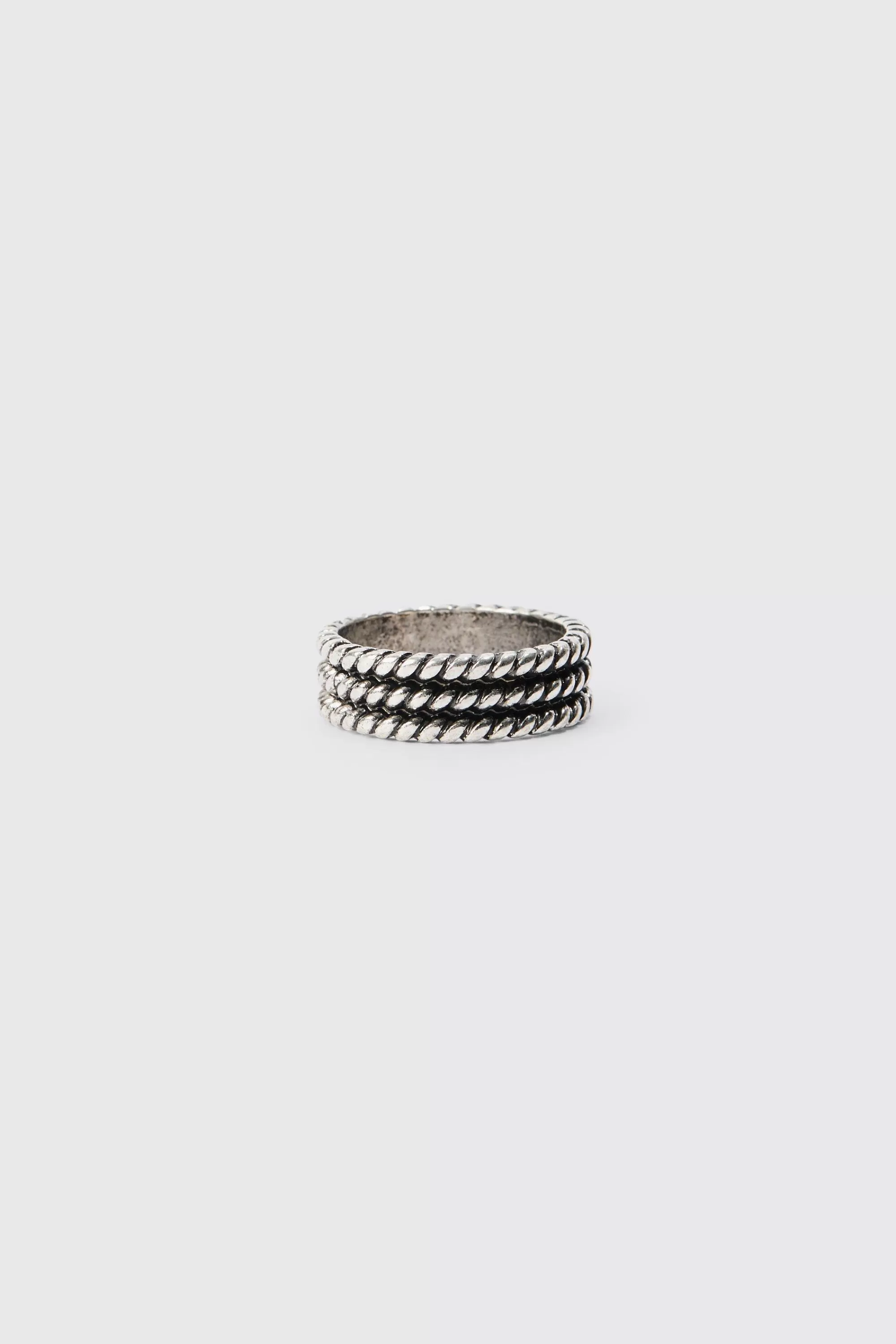 boohooMAN 3 Pack Embossed Rings In | UK