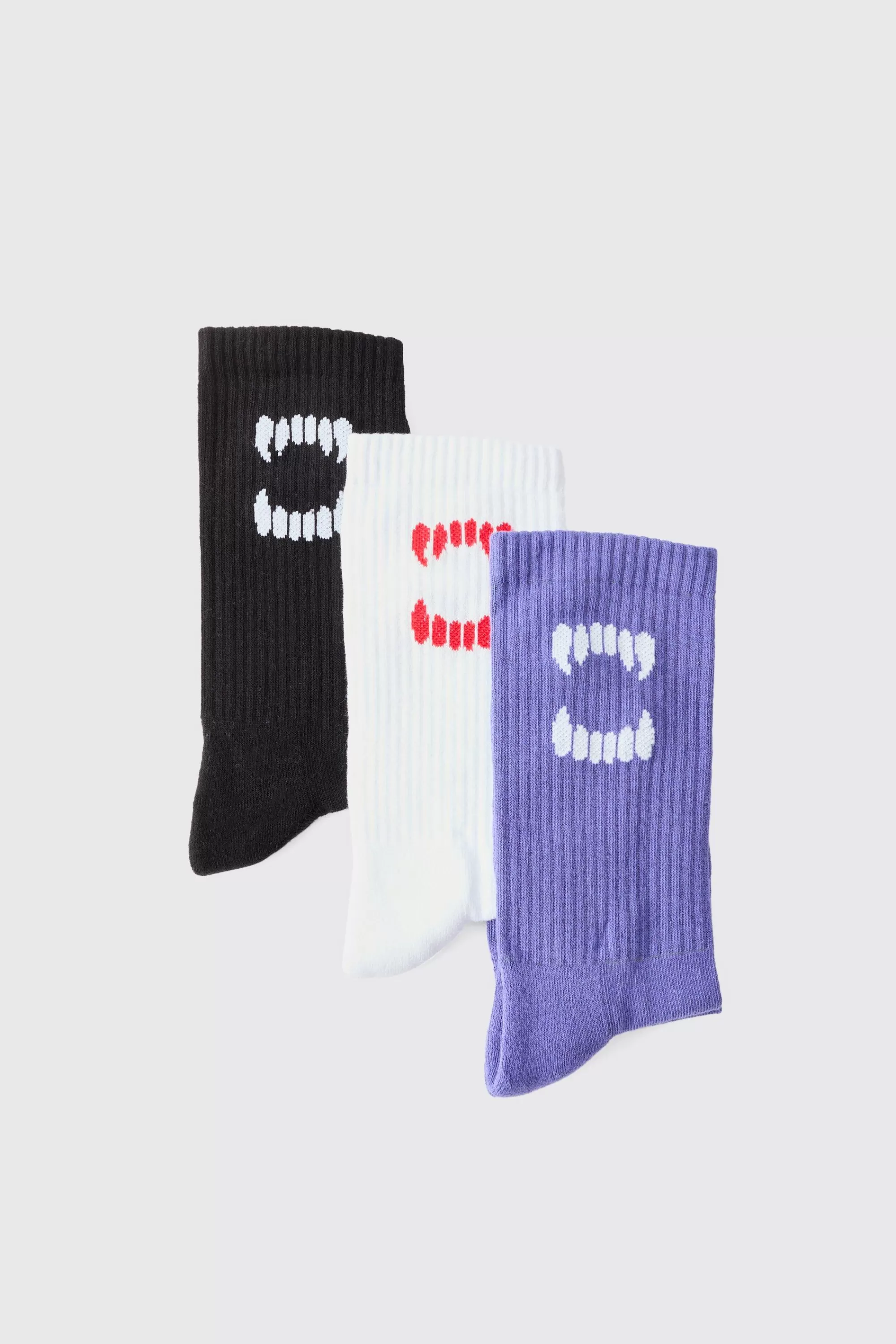 boohooMAN 3 Pack Fang Ribbed Socks | UK
