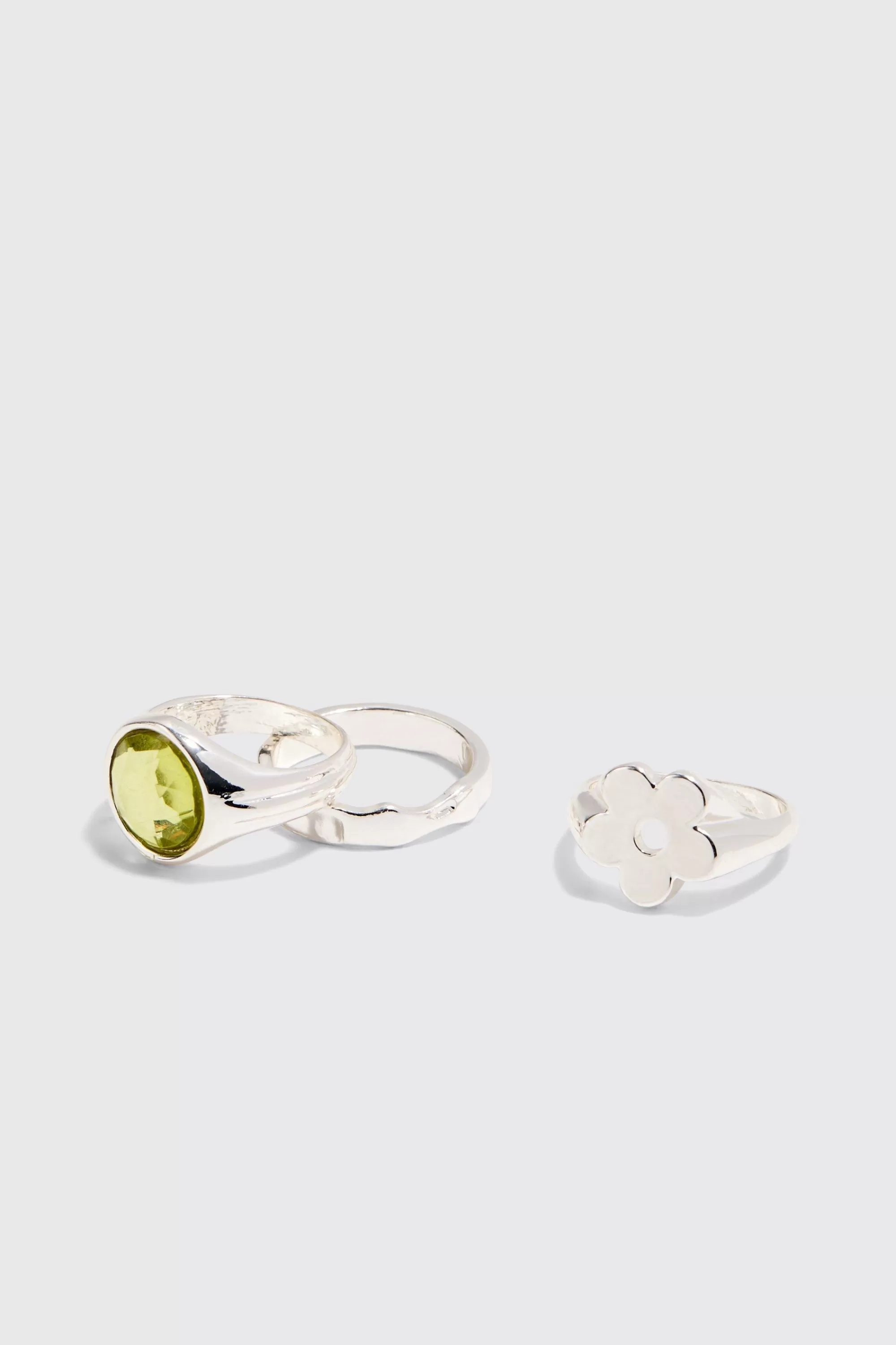 boohooMAN 3 Pack Gem And Graphic Rings In | UK