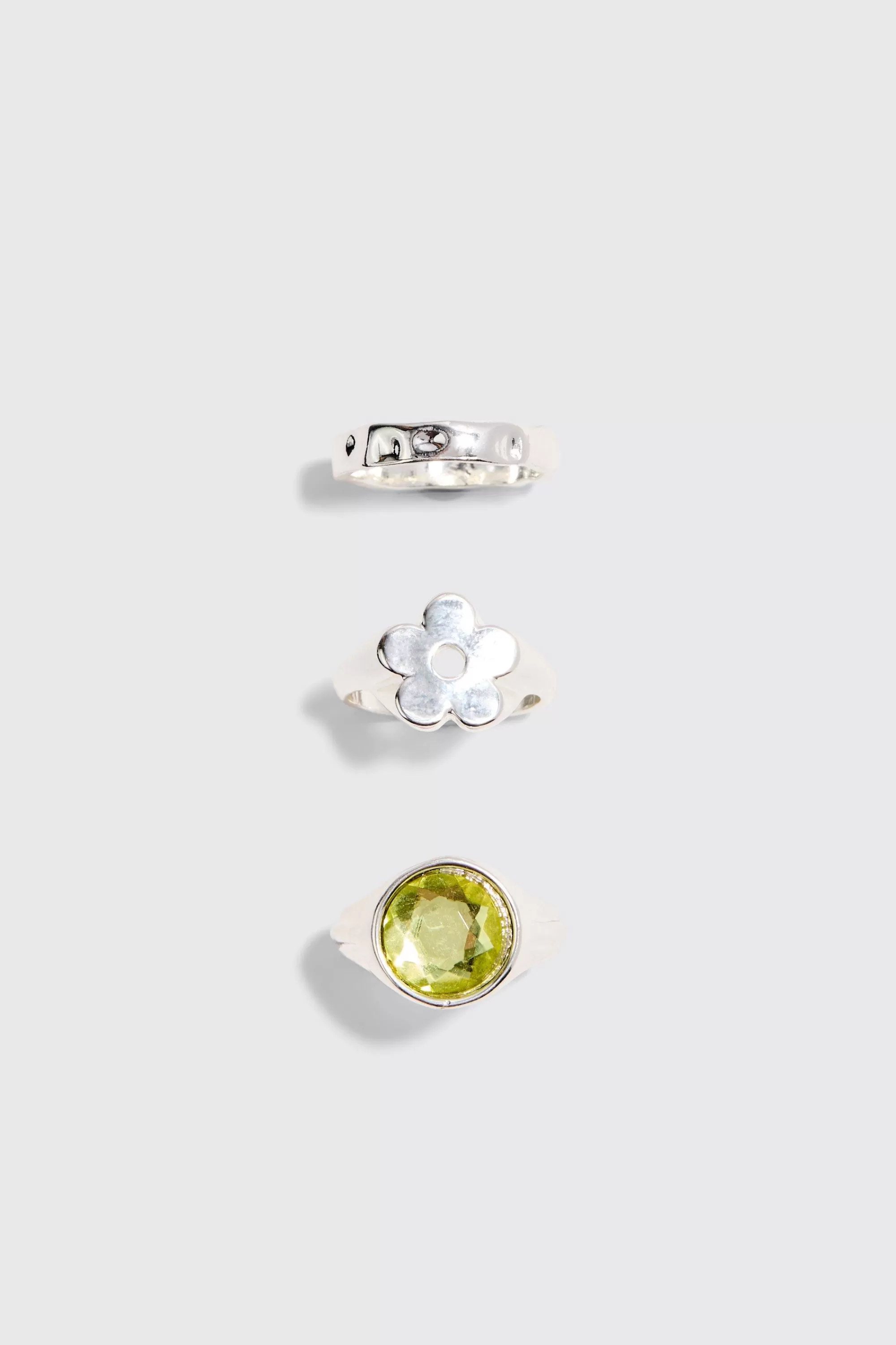 boohooMAN 3 Pack Gem And Graphic Rings In | UK