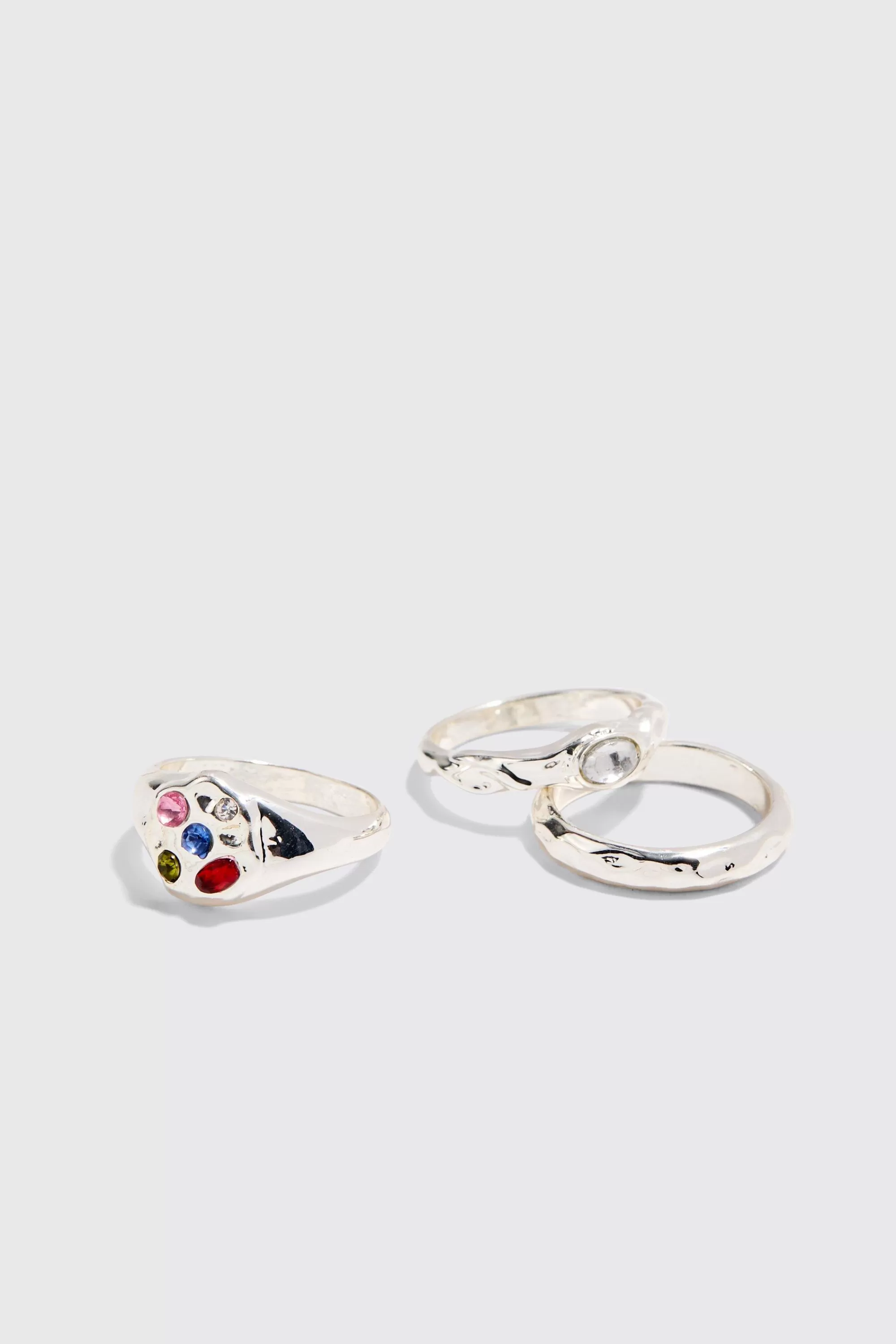 boohooMAN 3 Pack Gem Rings In | UK