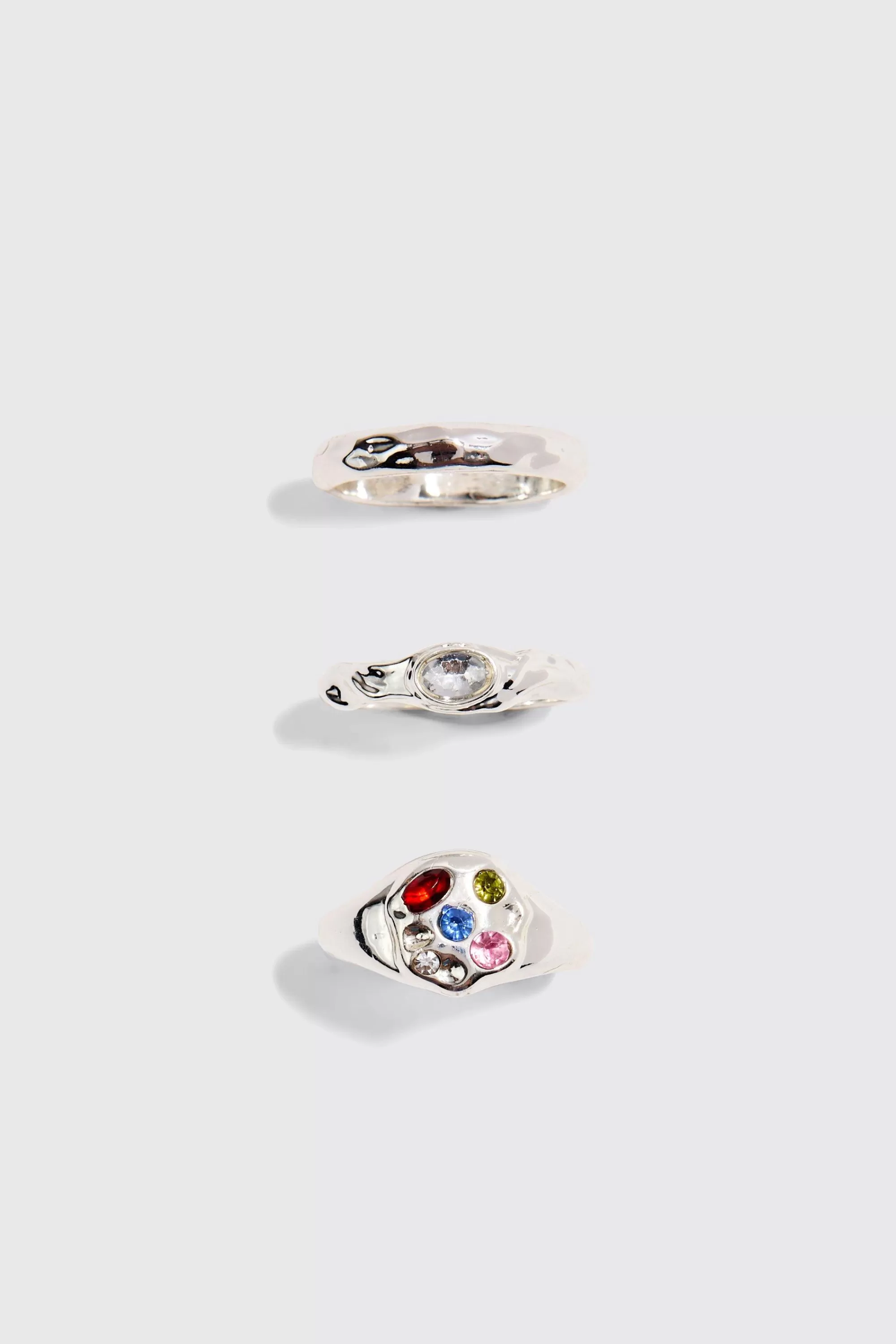 boohooMAN 3 Pack Gem Rings In | UK