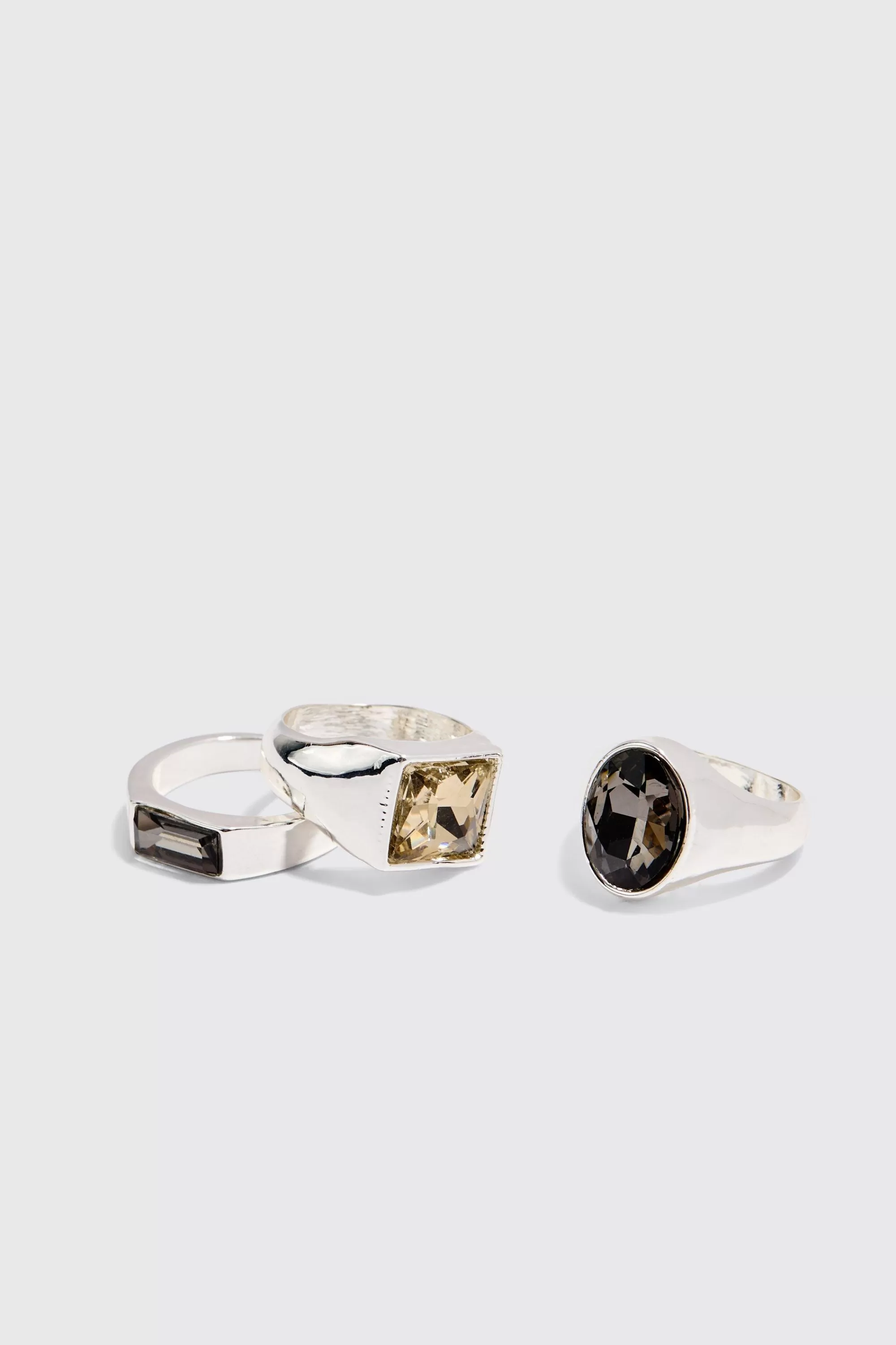 boohooMAN 3 Pack Gem Stone Signet Rings In | UK