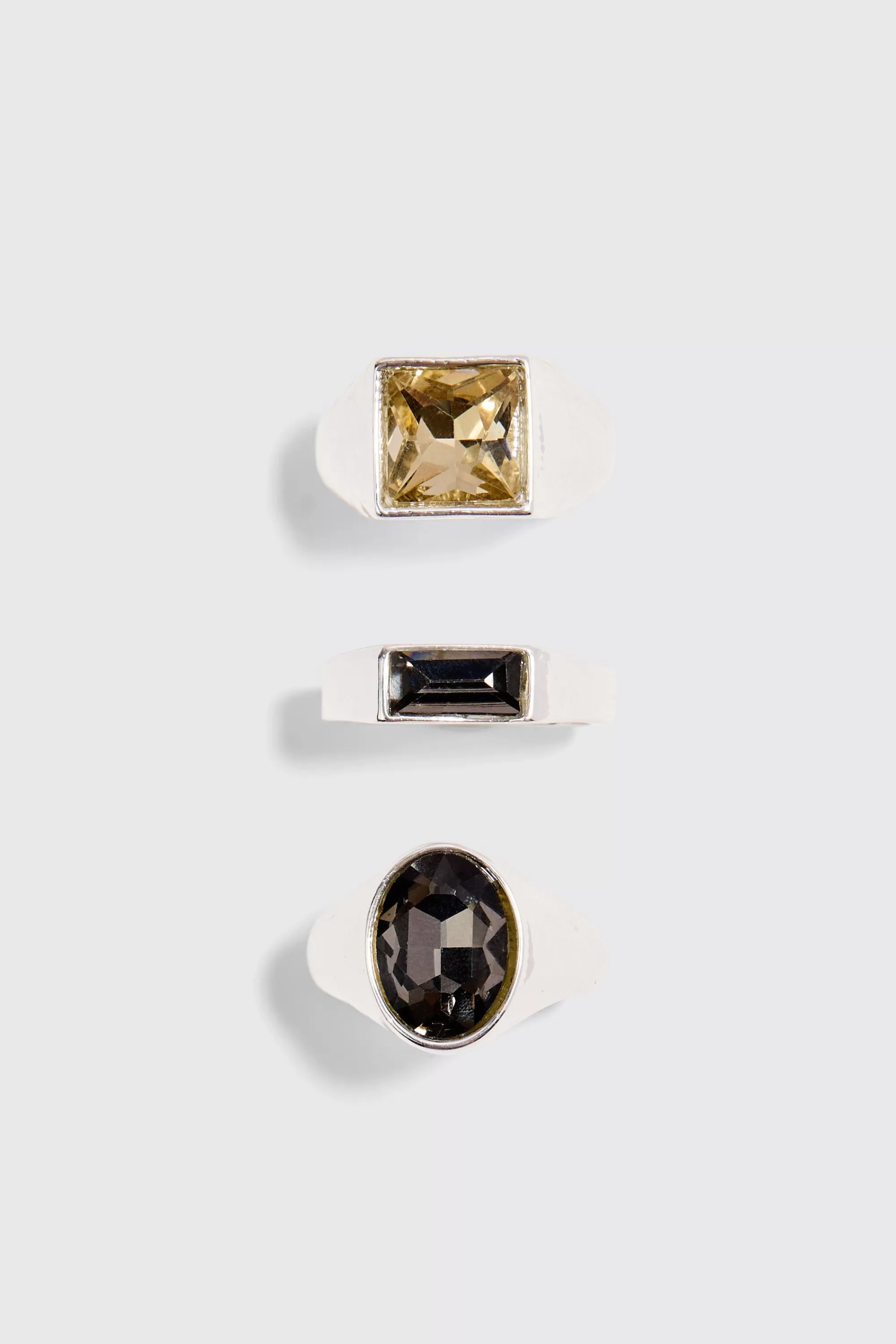 boohooMAN 3 Pack Gem Stone Signet Rings In | UK