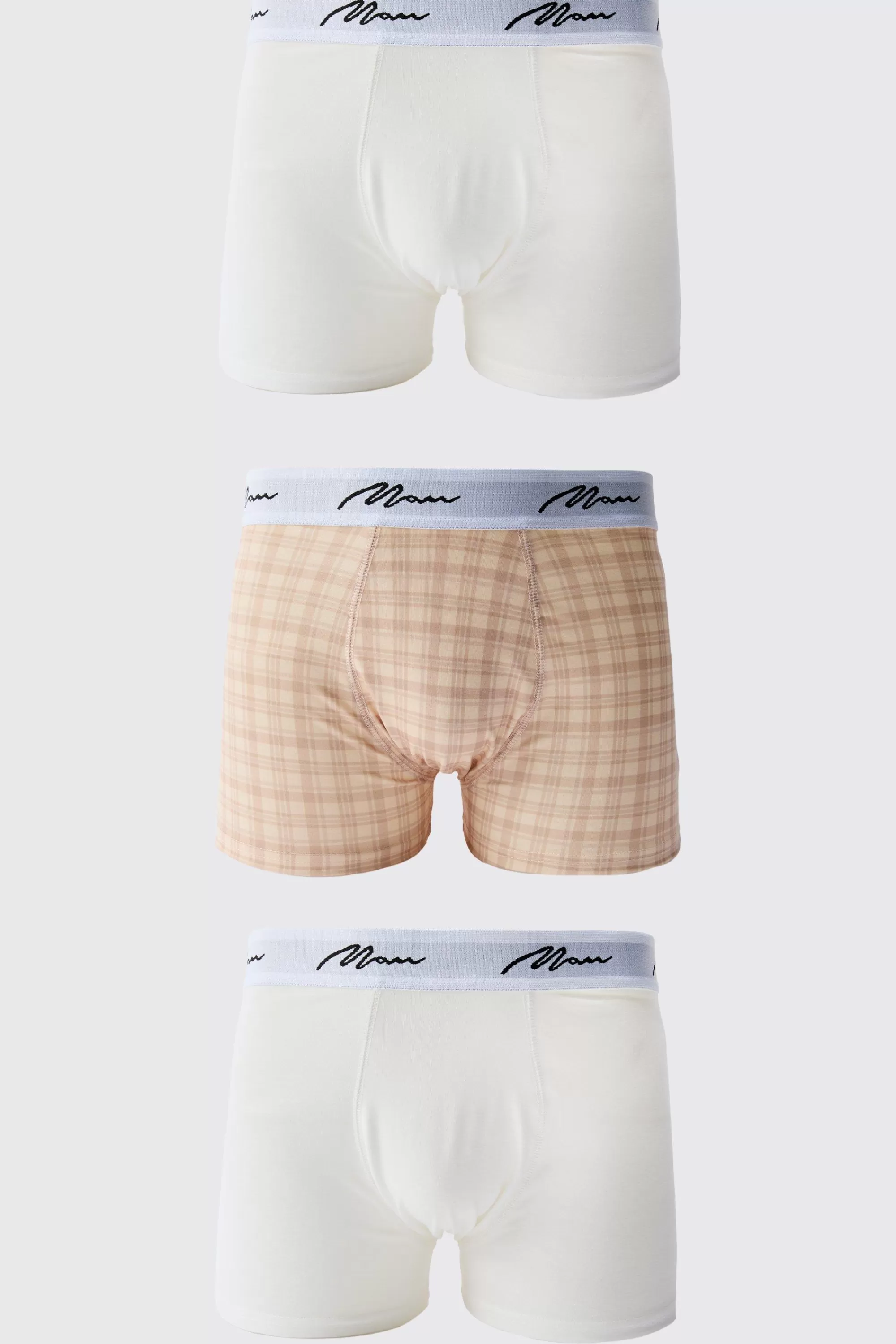 boohooMAN 3 Pack Man Check Printed Boxers | UK