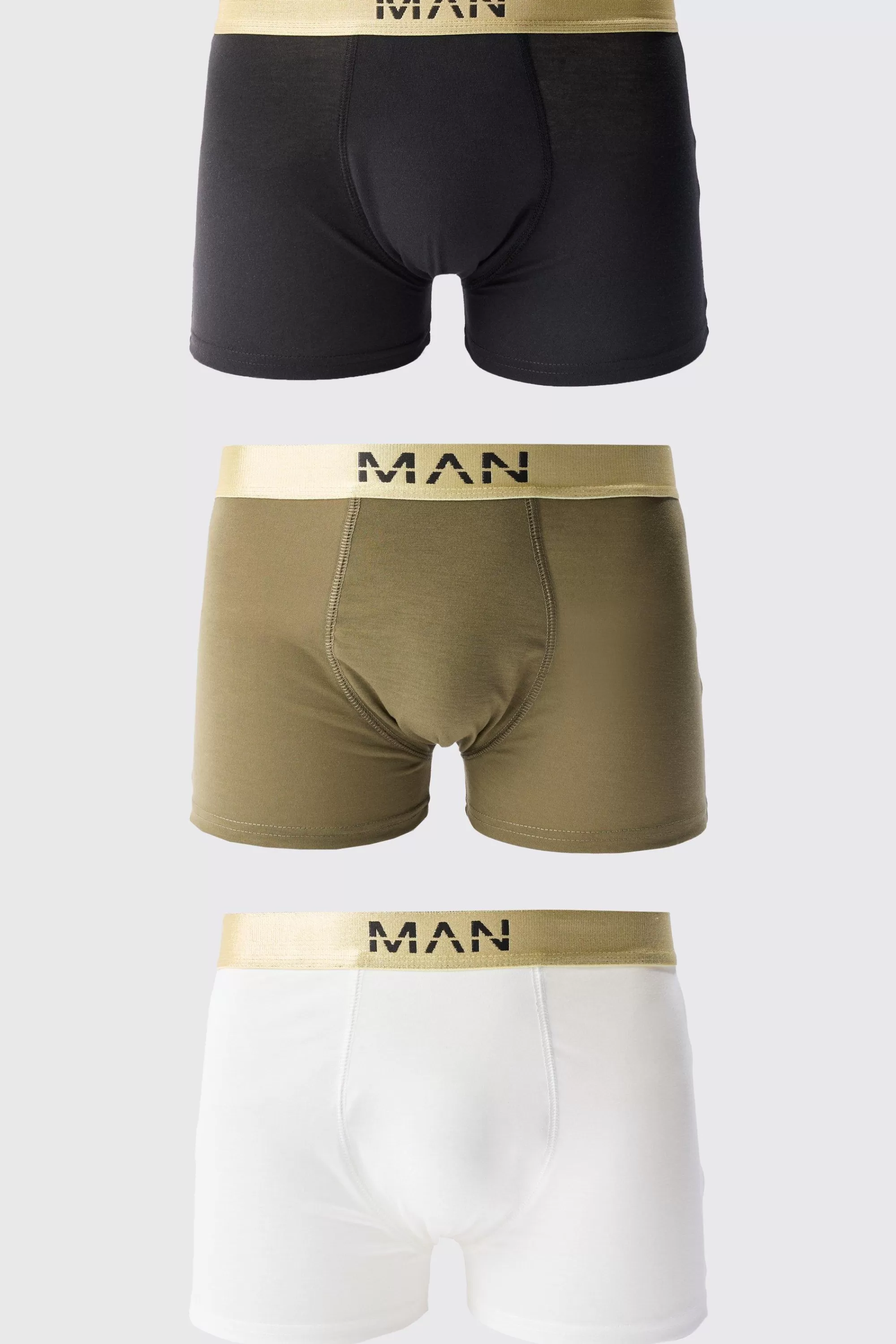 boohooMAN 3 Pack Man Dash Gold Waistband Boxers | UK