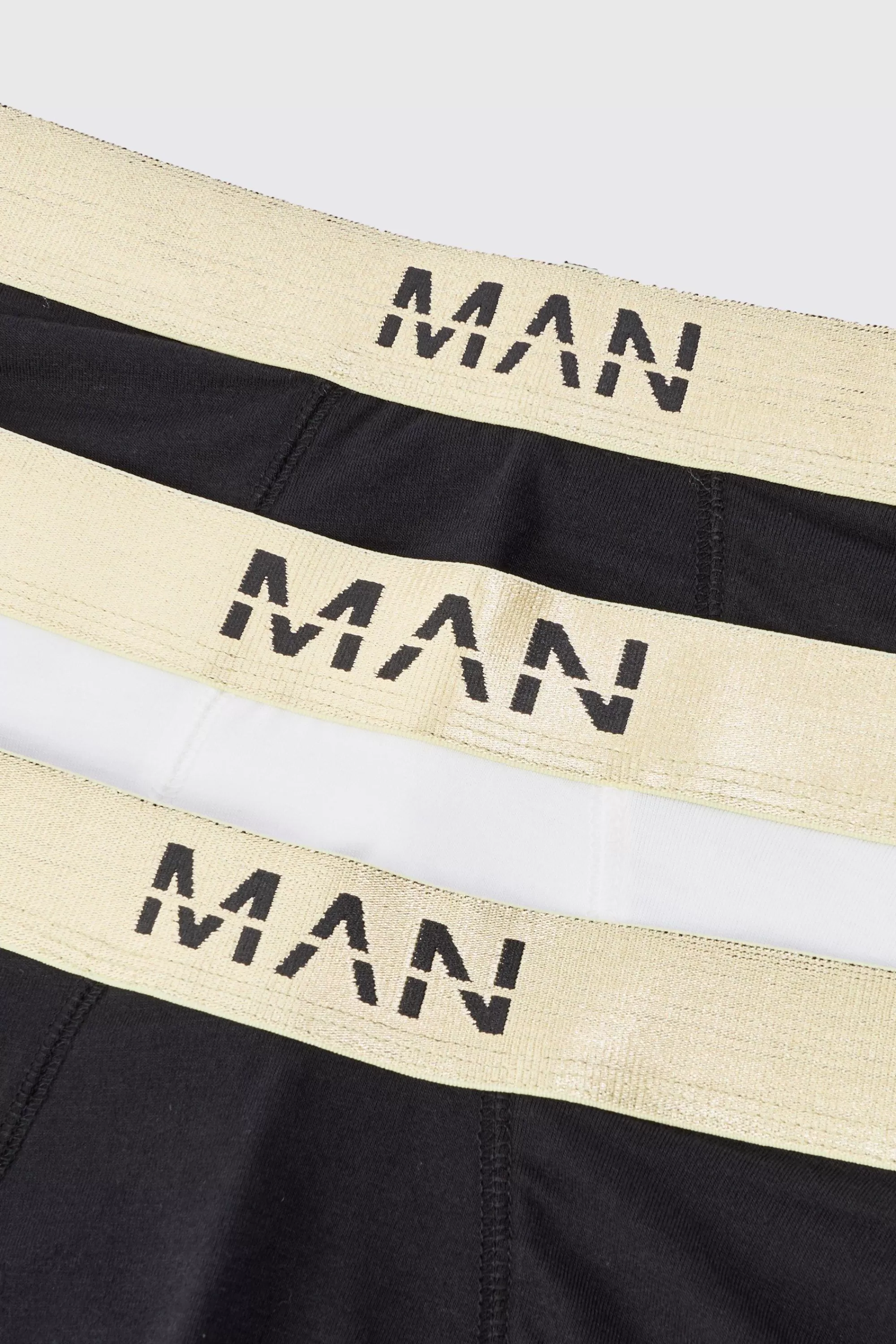 boohooMAN 3 Pack Man Dash Gold Waistband Boxers In | UK