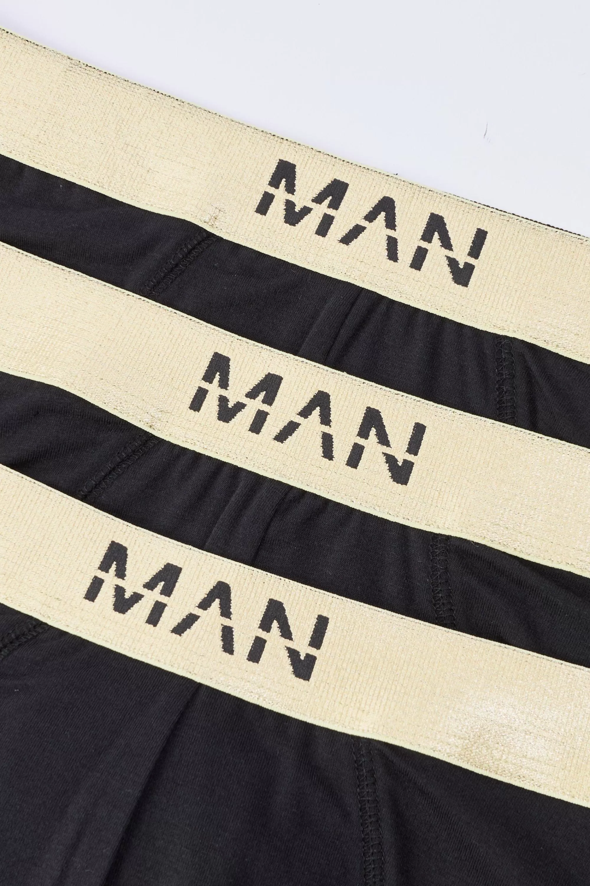 boohooMAN 3 Pack Man Dash Gold Waistband Briefs In | UK