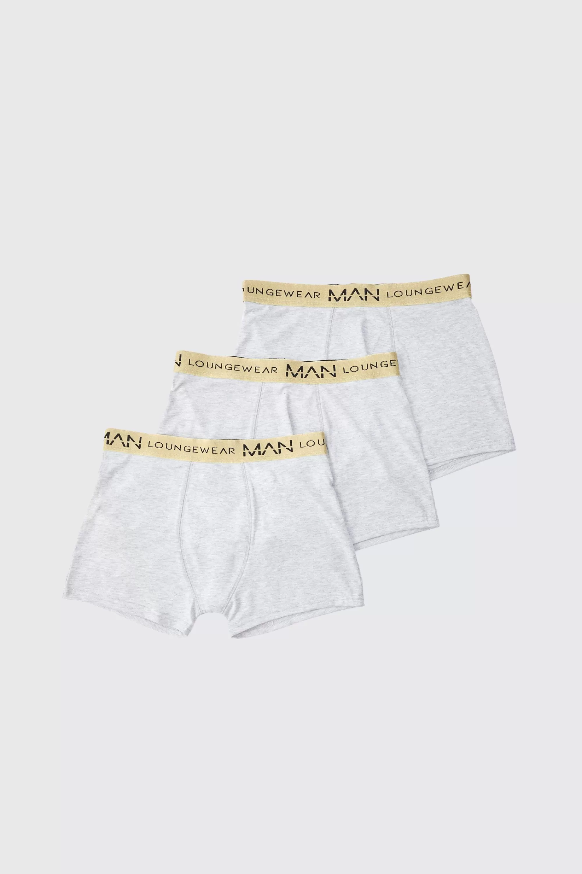 boohooMAN 3 Pack Man Lounge Gold Waistband Boxers | UK