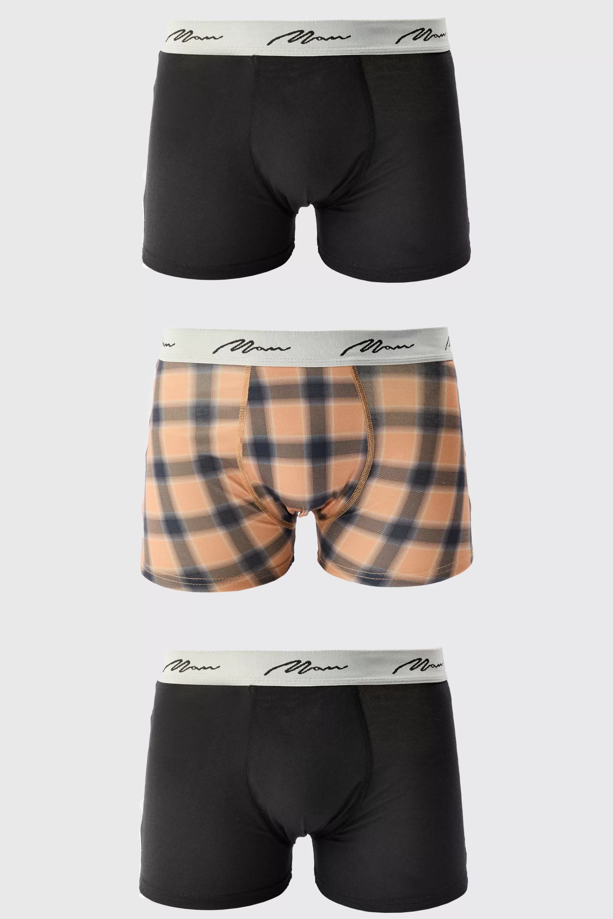 boohooMAN 3 Pack Man Signature Check Printed Boxers | UK