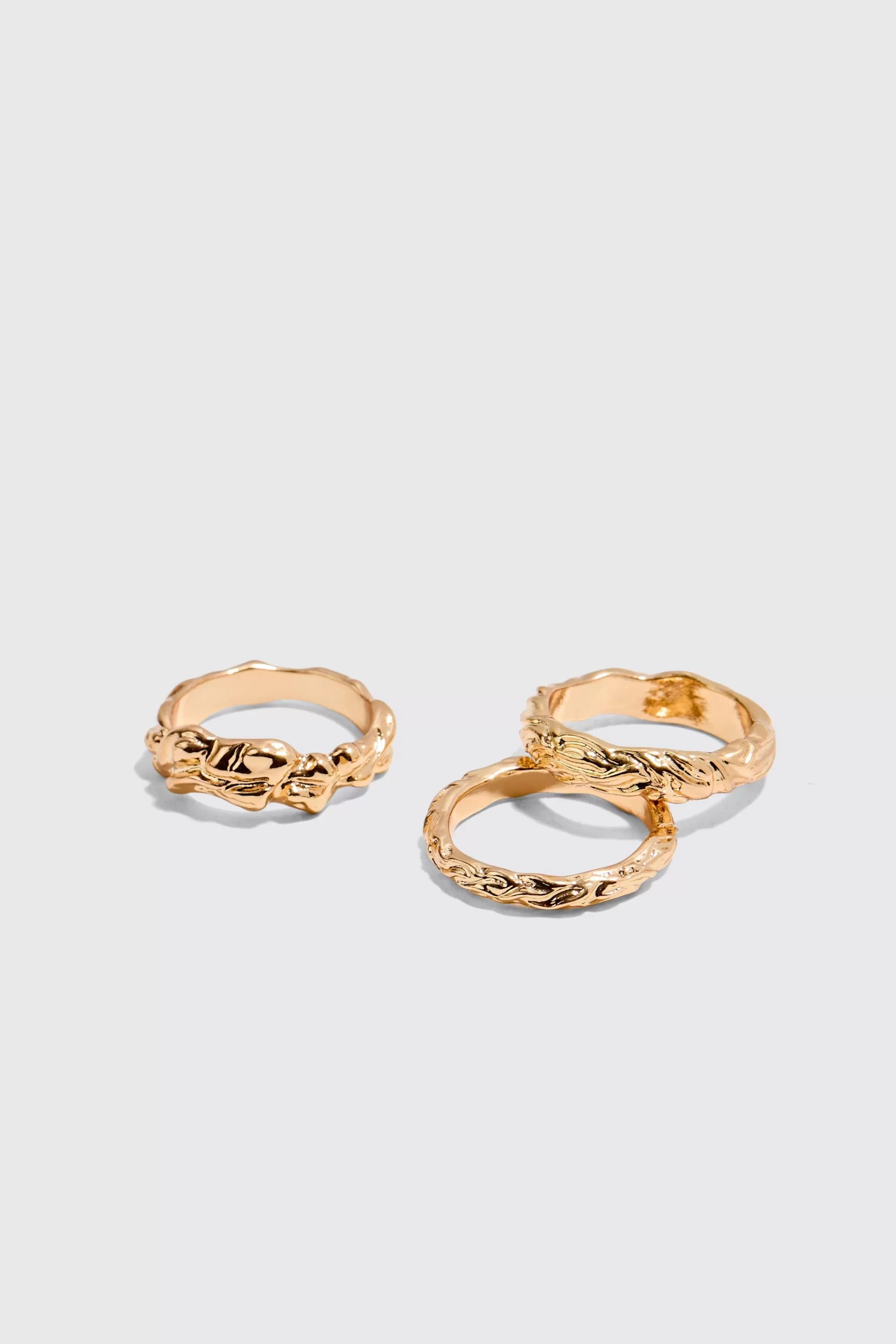 boohooMAN 3 Pack Melted Effect Rings In | UK