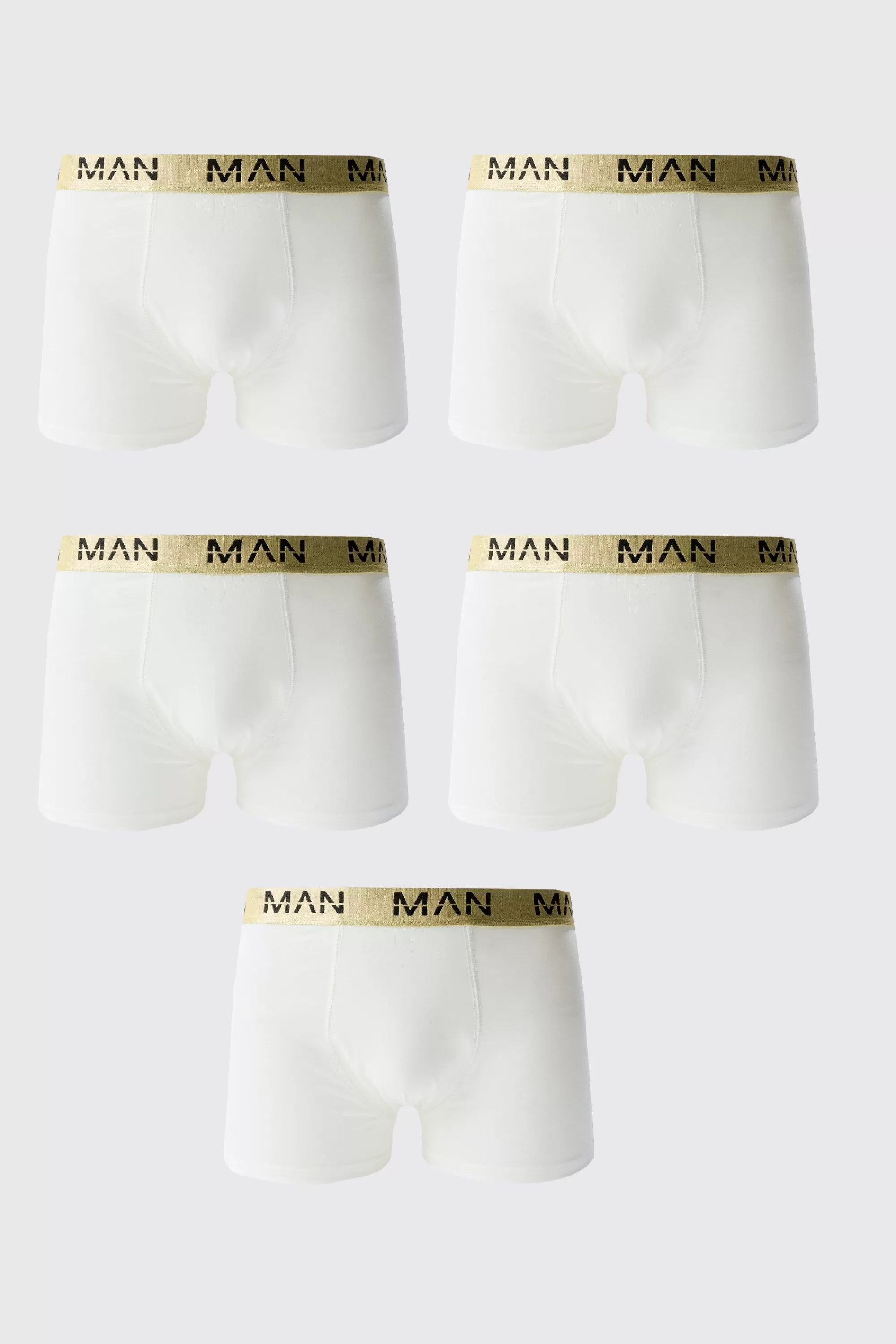 boohooMAN 5 Pack Man Dash Gold Waistband Boxers | UK