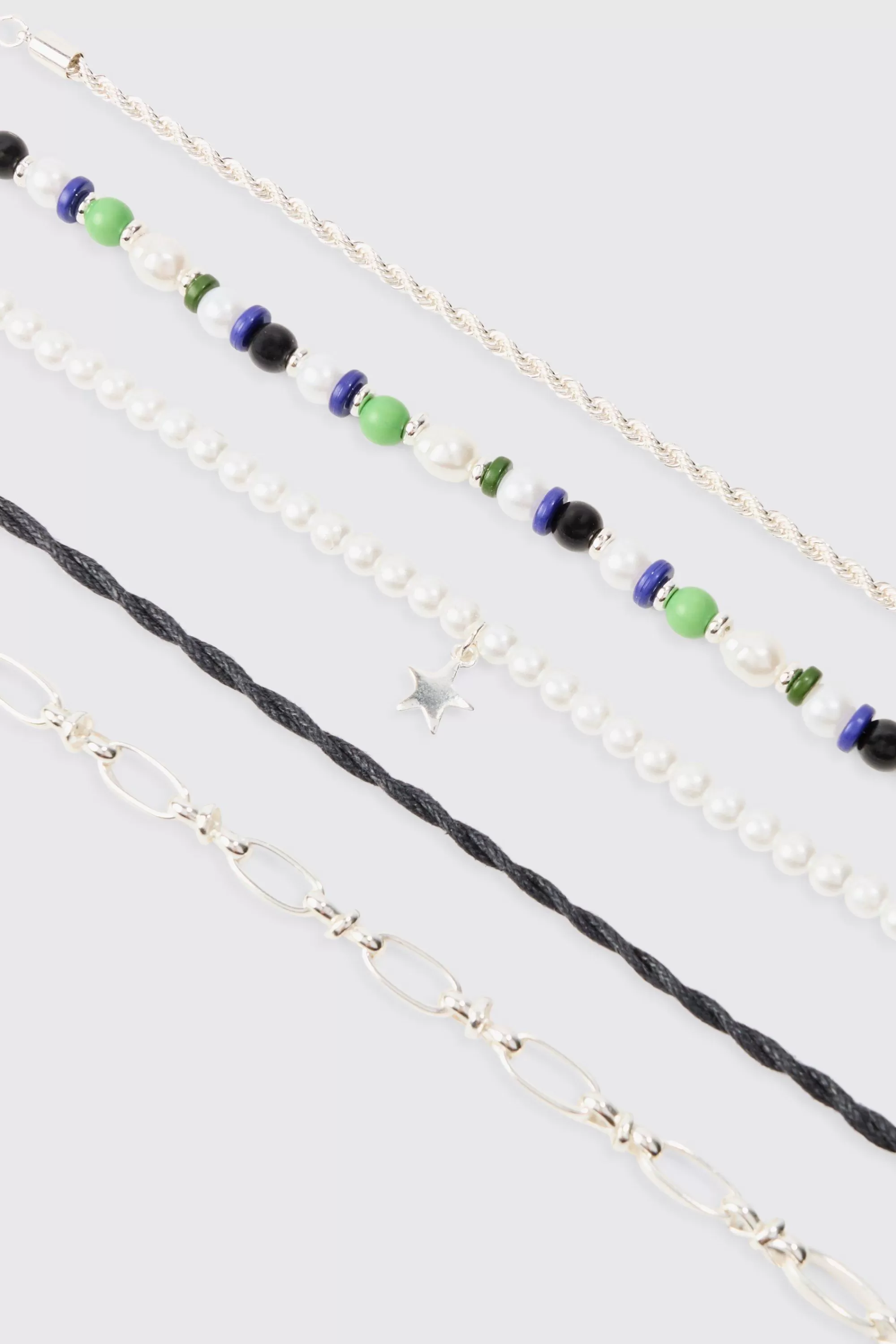 boohooMAN 5 Pack Star Mixed Bead Bracelets | UK
