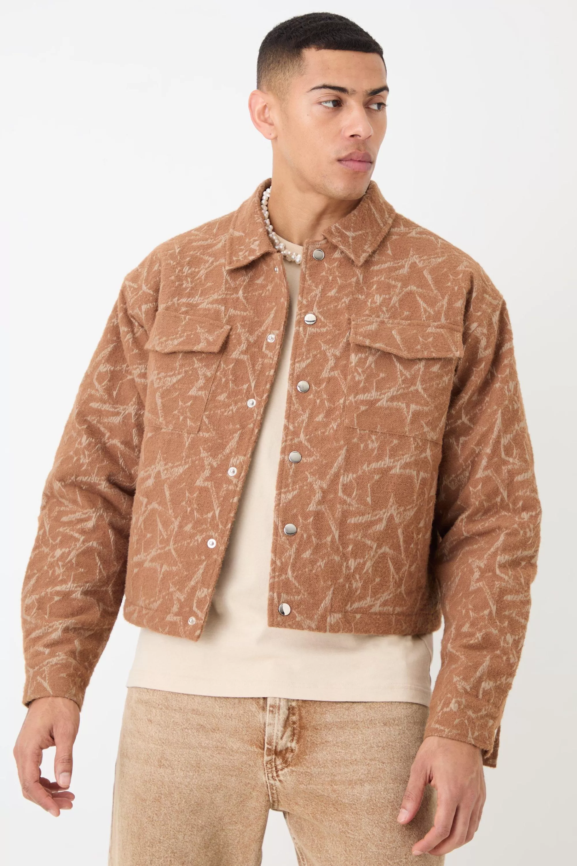 boohooMAN Abstract Patterned Boxy Jacket | UK