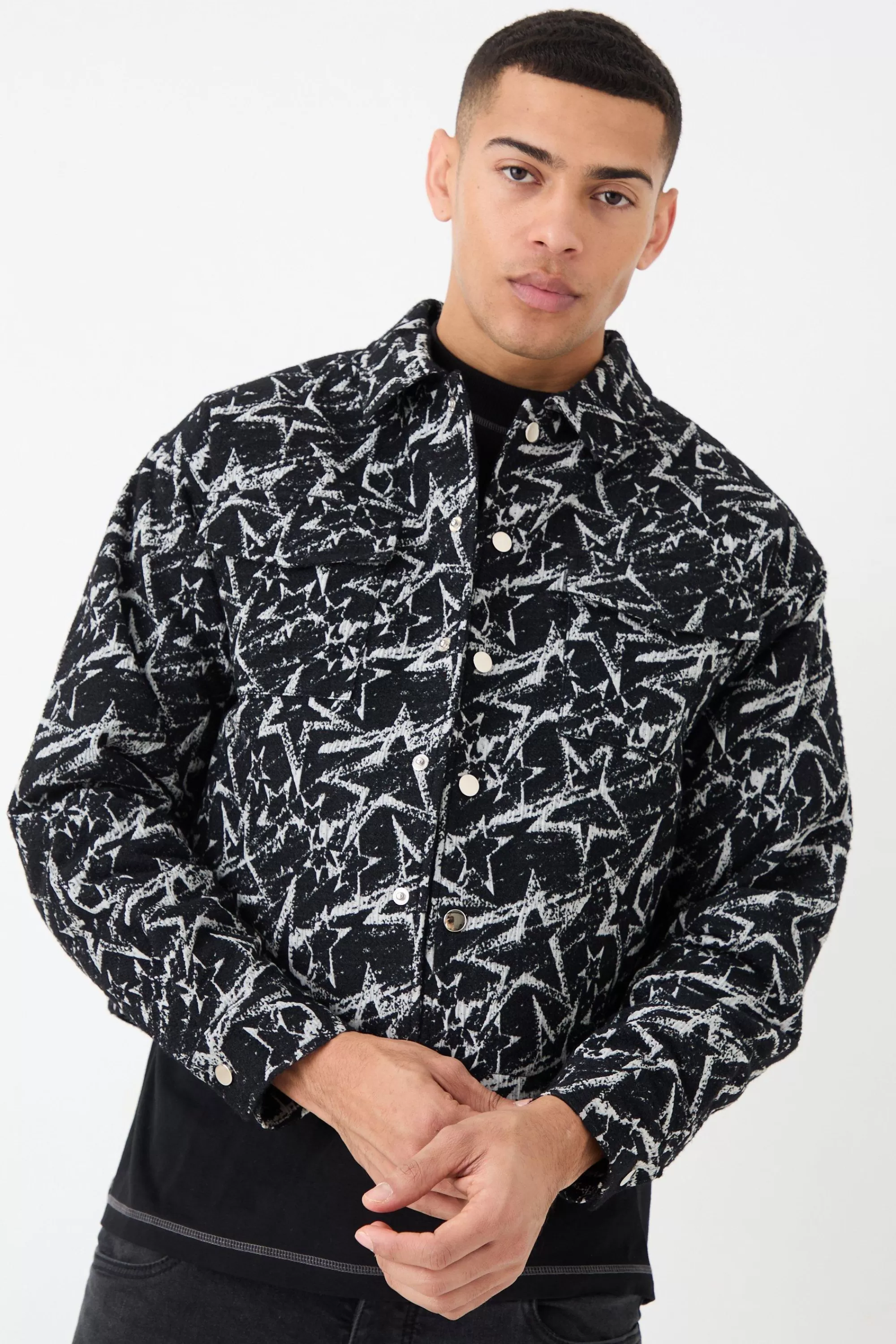 boohooMAN Abstract Patterned Boxy Jacket | UK