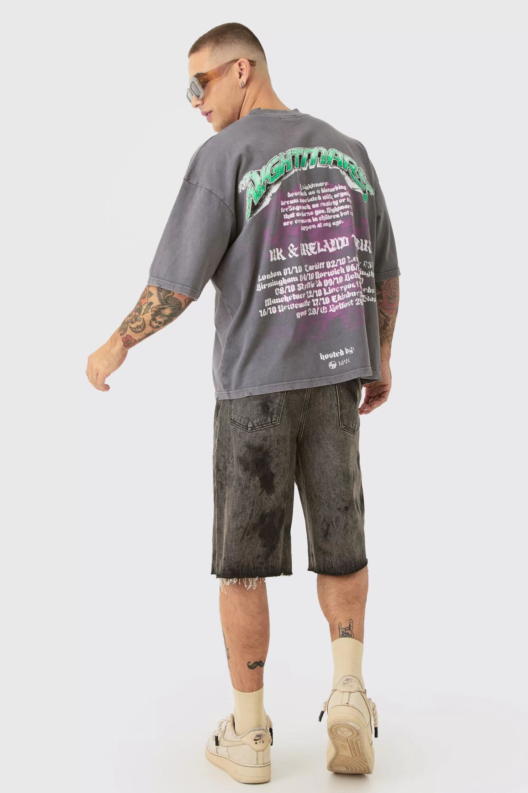 boohooMAN Acid Washed Denim Jorts In | UK