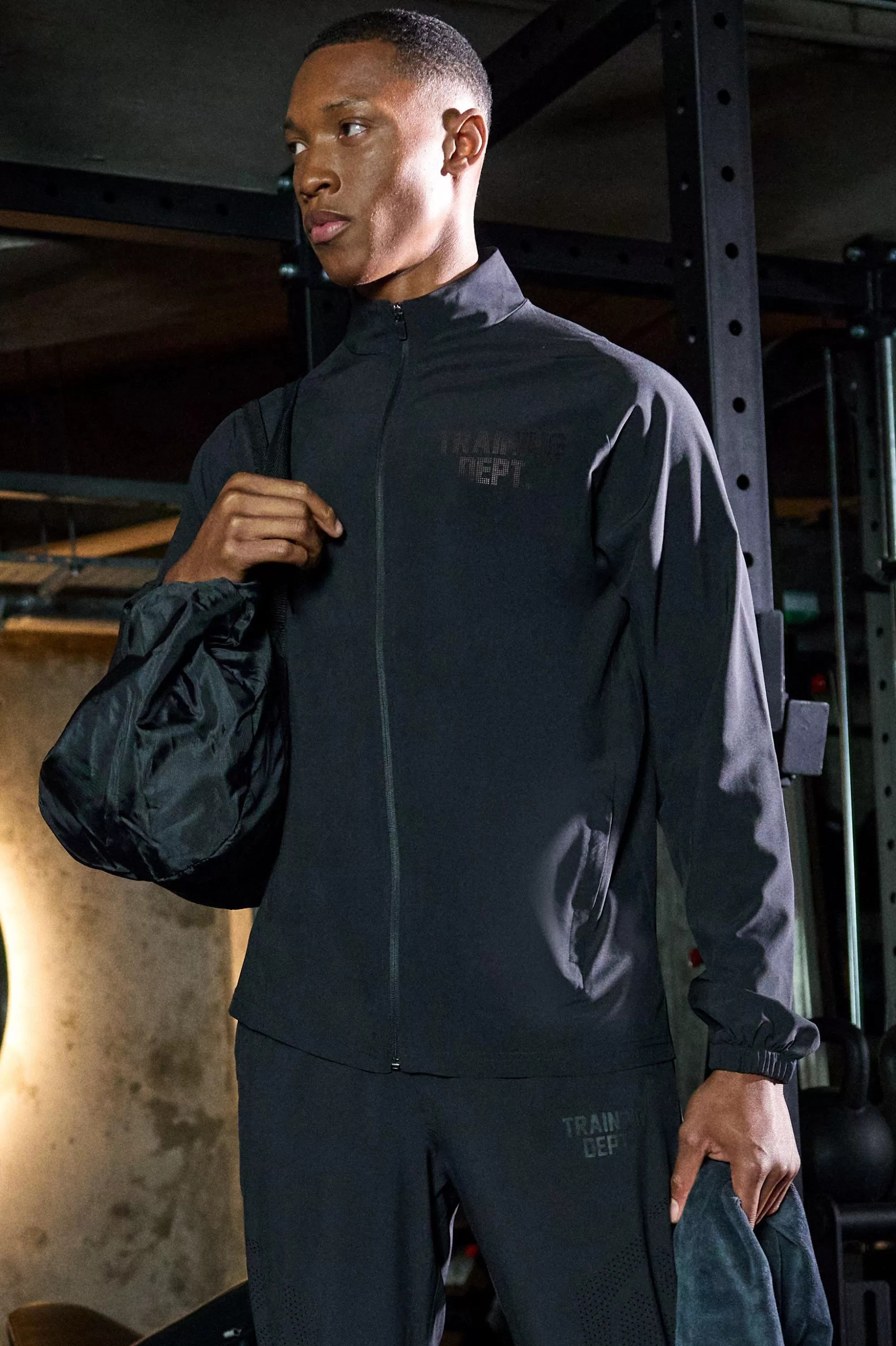 boohooMAN Active Training Dept Panelled Regular Fit Funnel Neck Jacket | UK