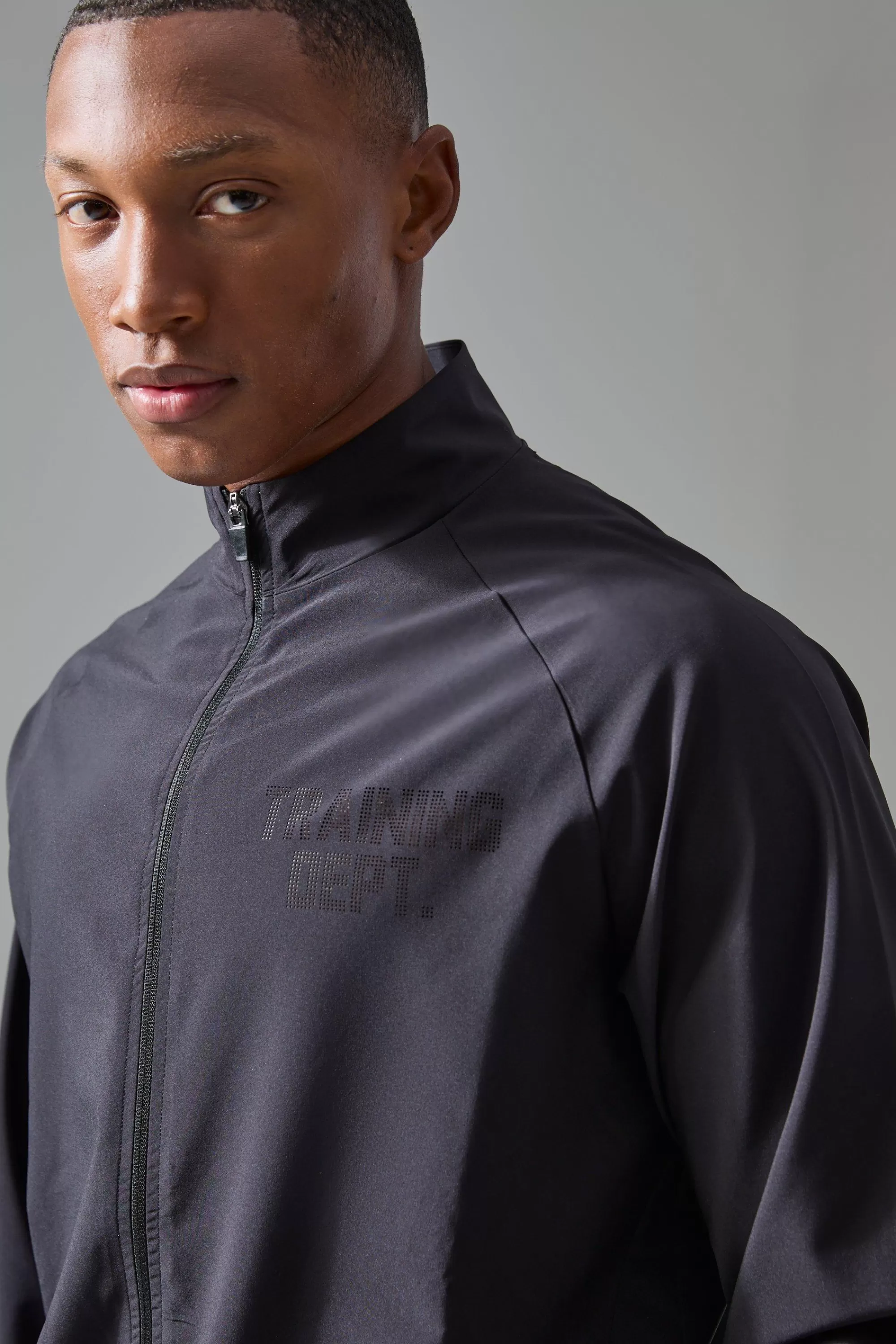 boohooMAN Active Training Dept Panelled Regular Fit Funnel Neck Jacket | UK