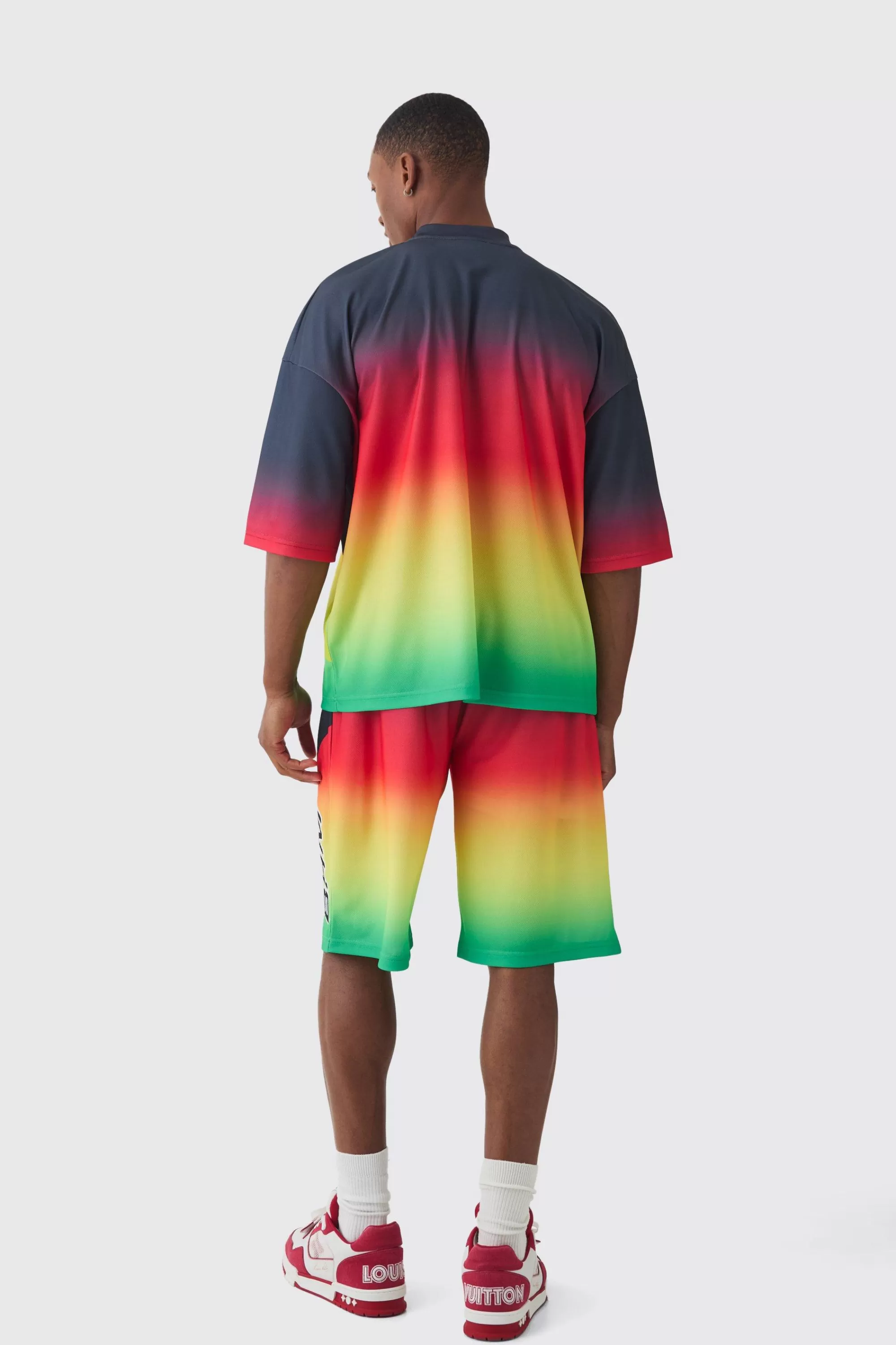 boohooMAN Applique Moto Mesh Long Length Basketball Shorts | UK