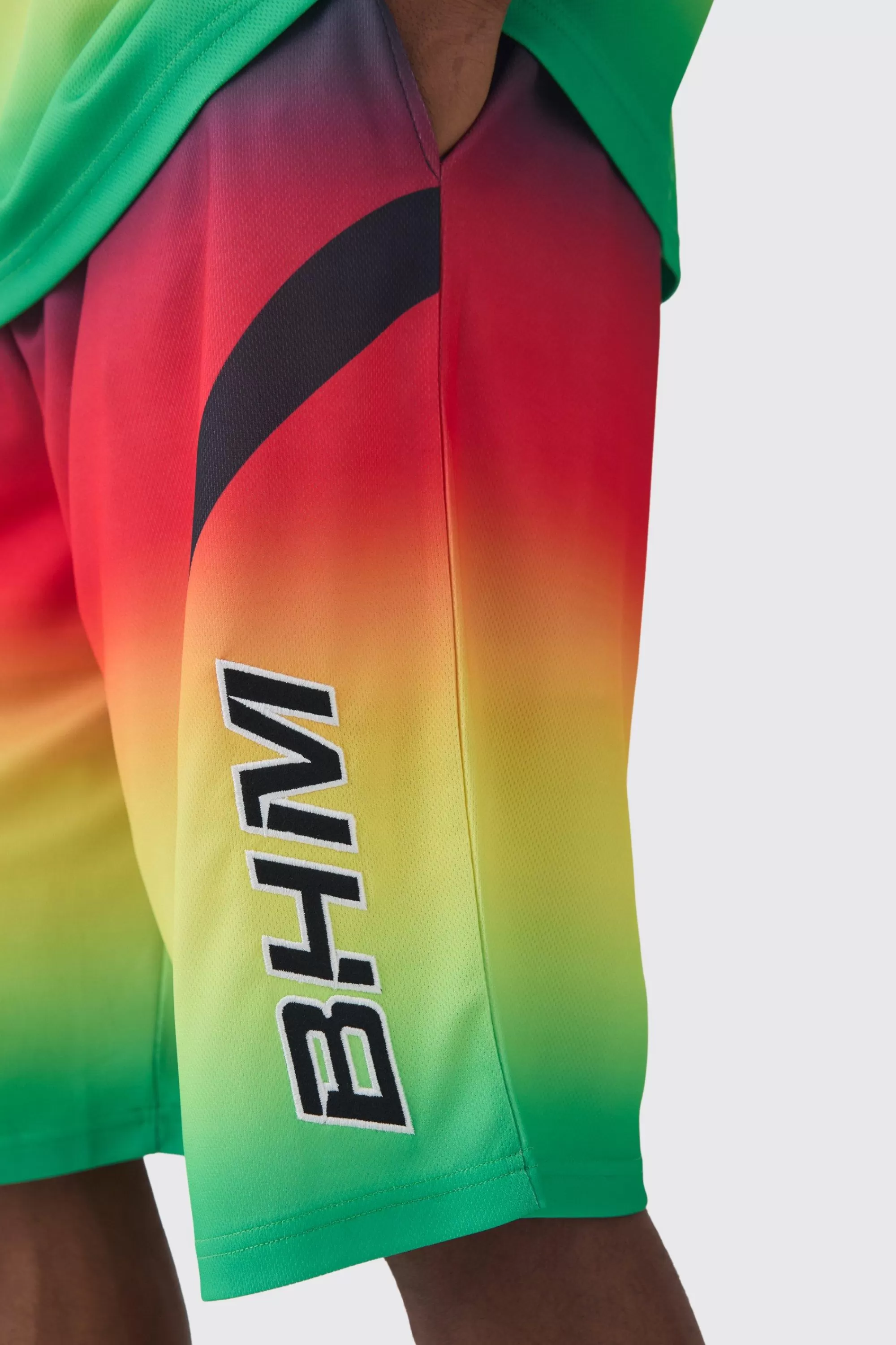 boohooMAN Applique Moto Mesh Long Length Basketball Shorts | UK
