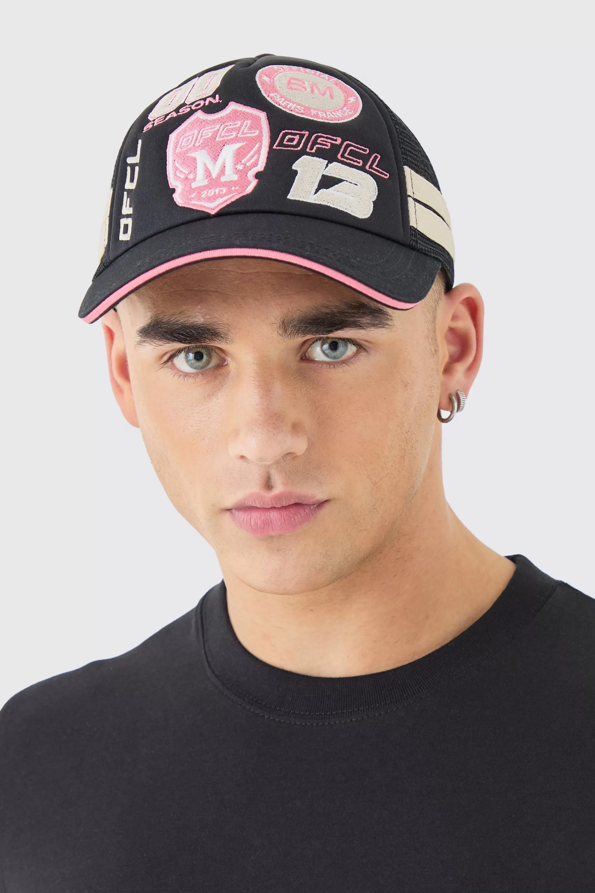 boohooMAN Badge Foam Trucker Cap In | UK
