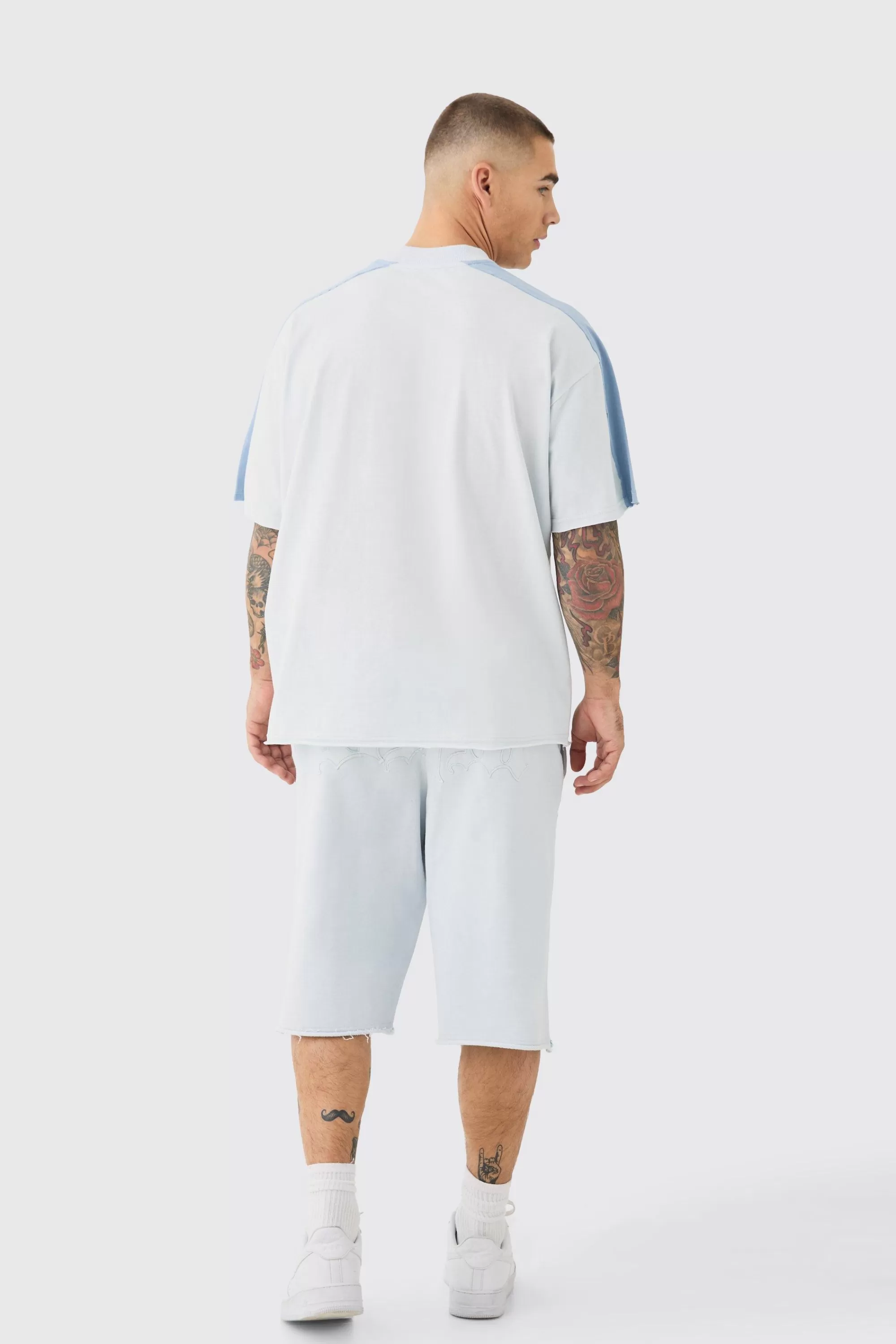 boohooMAN Baggy Carpenter Panel Frayed Edge Applique Jorts | UK