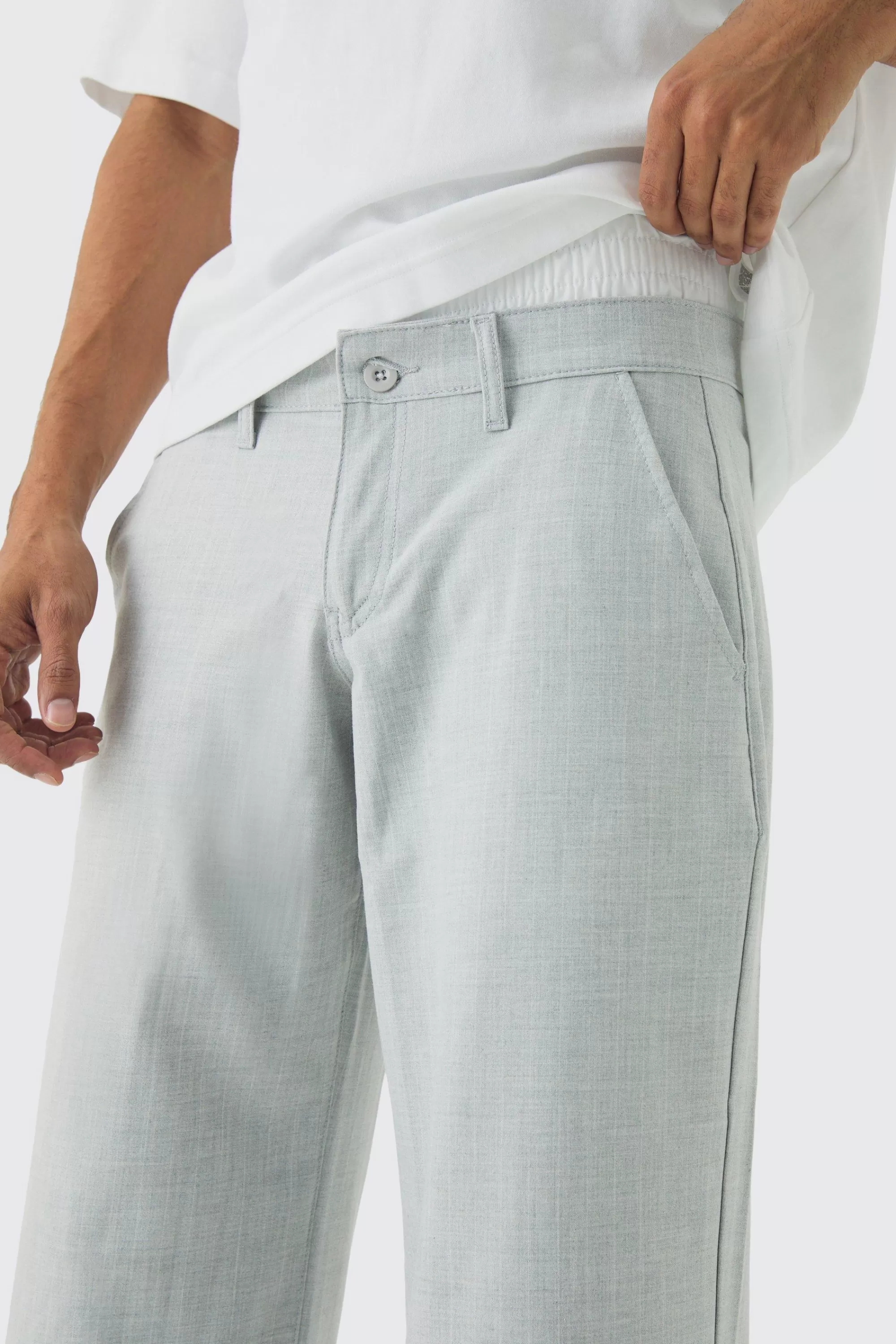 boohooMAN Baggy Fit Pinstripe Trouser With Boxer Double Waistband | UK