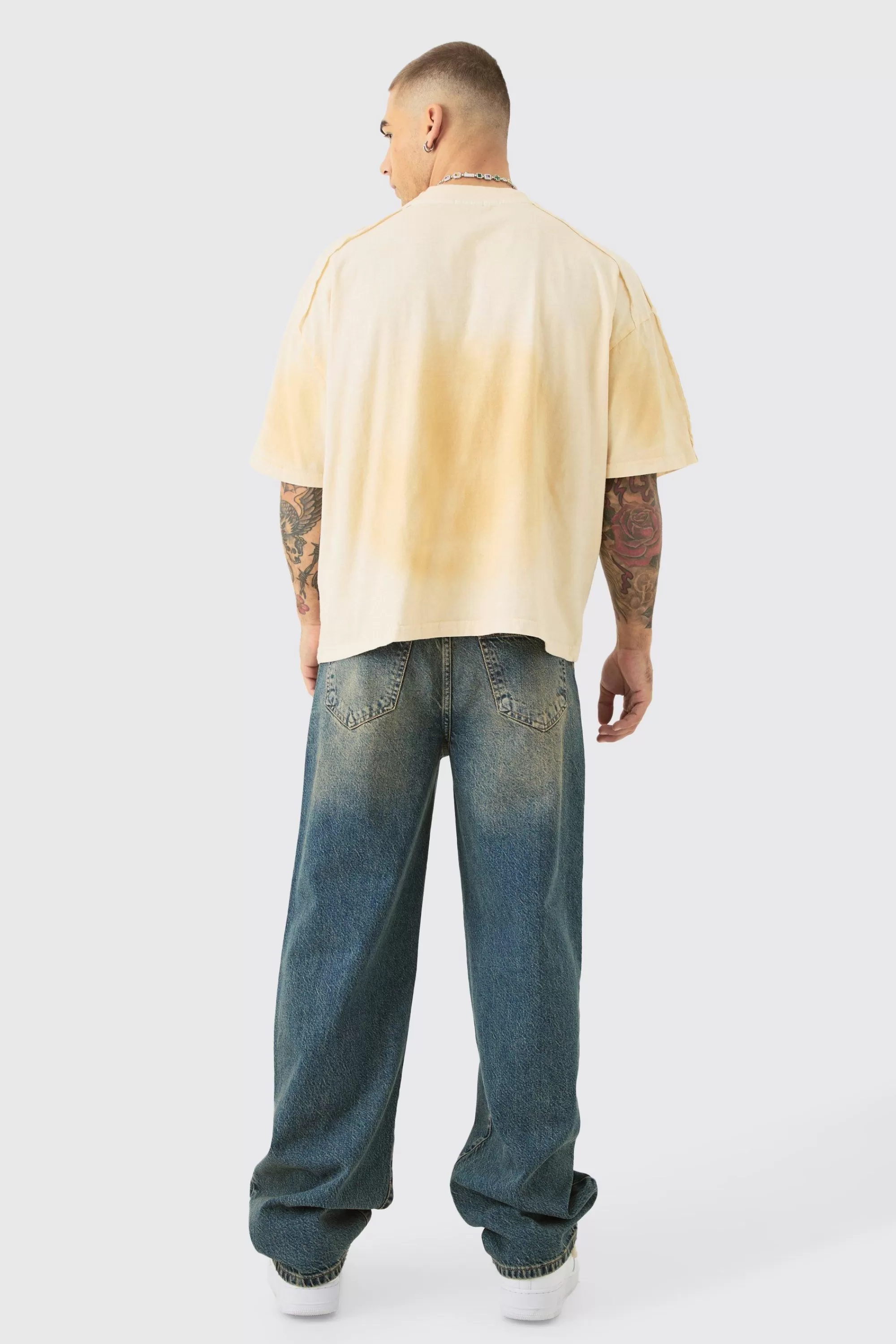 boohooMAN Baggy Rigid Ripped Denim Jean In | UK