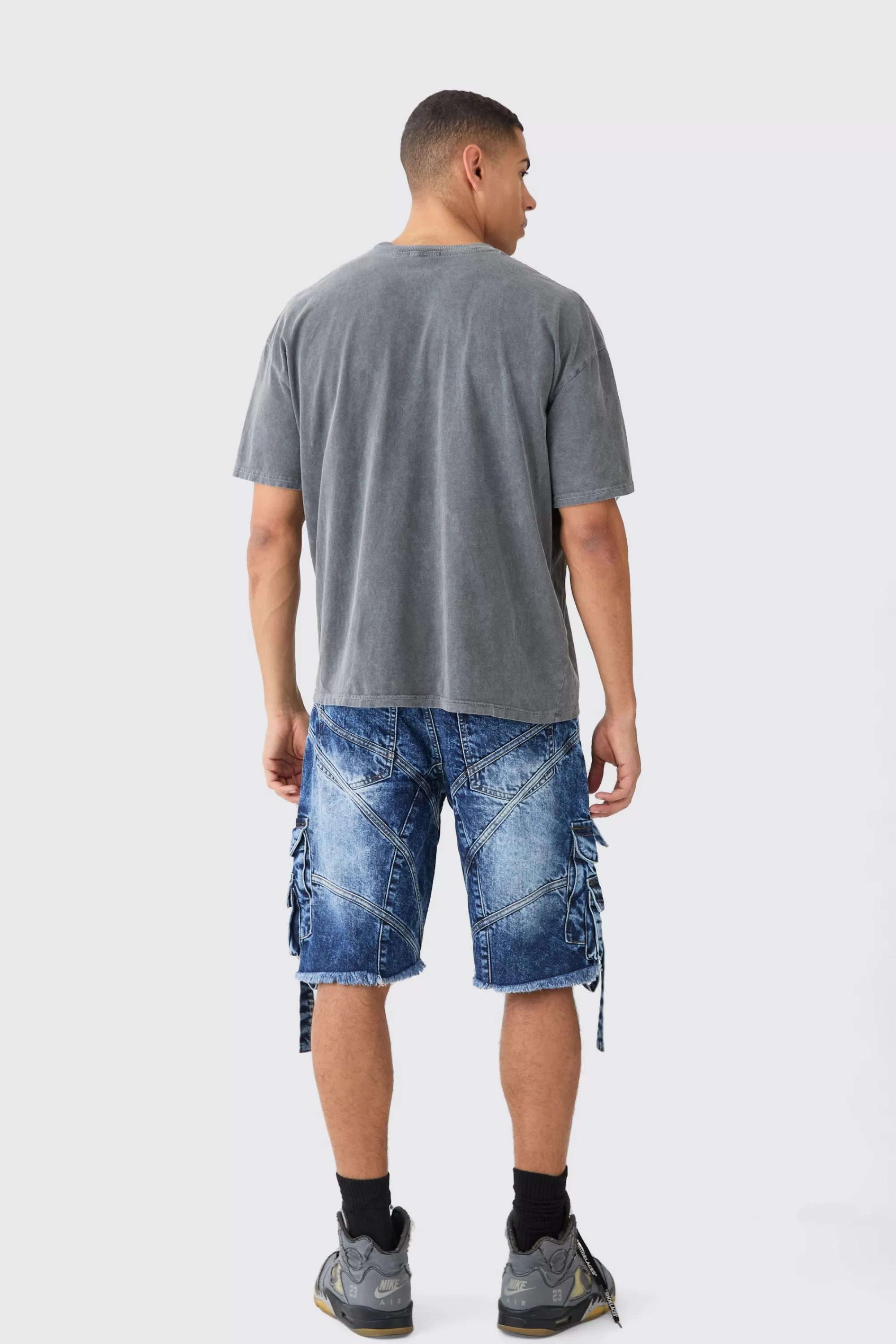 boohooMAN Baggy Rigid Strap And Buckle Detail Jort In | UK