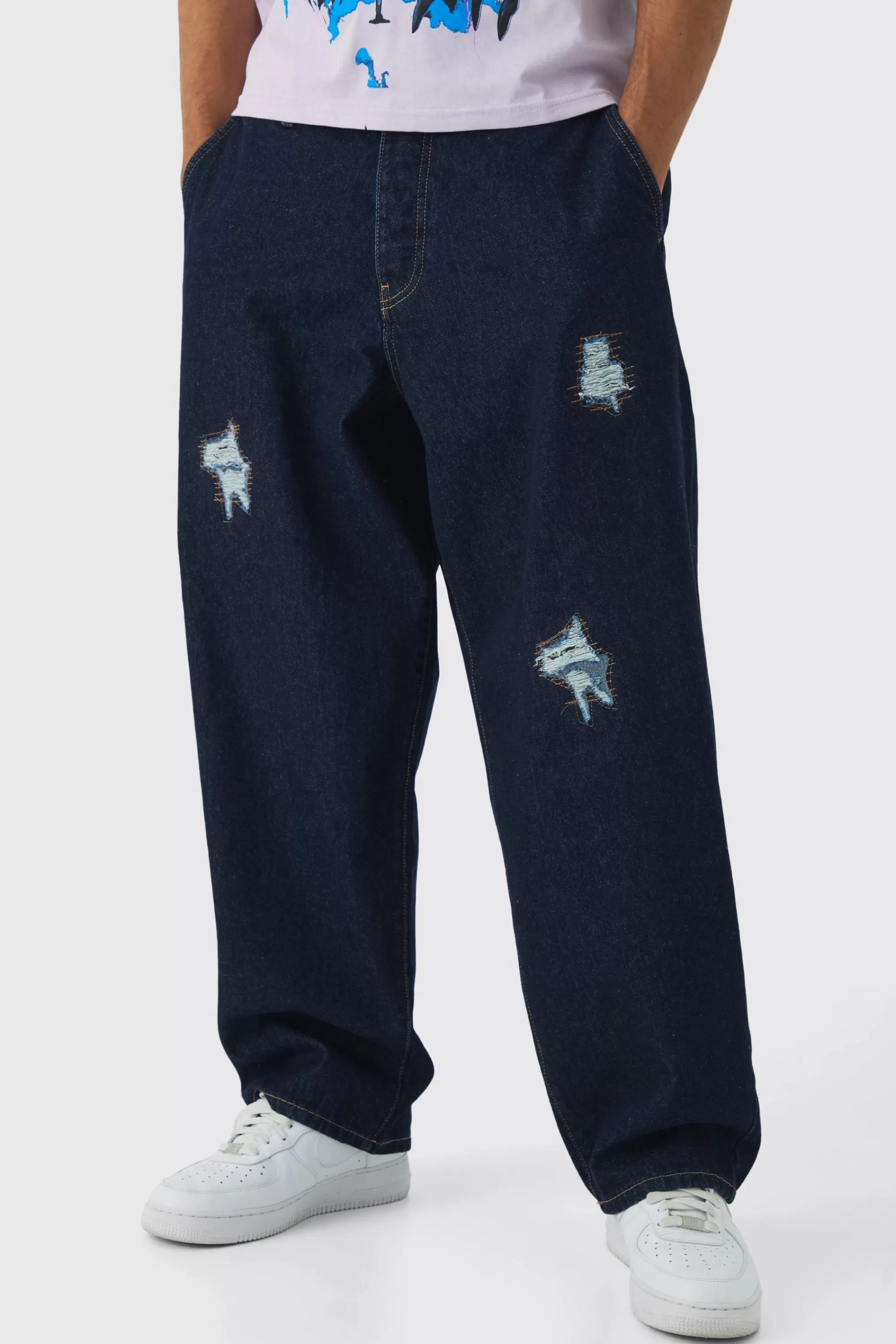boohooMAN Balloon Fit Rigid Ripped Jeans | UK