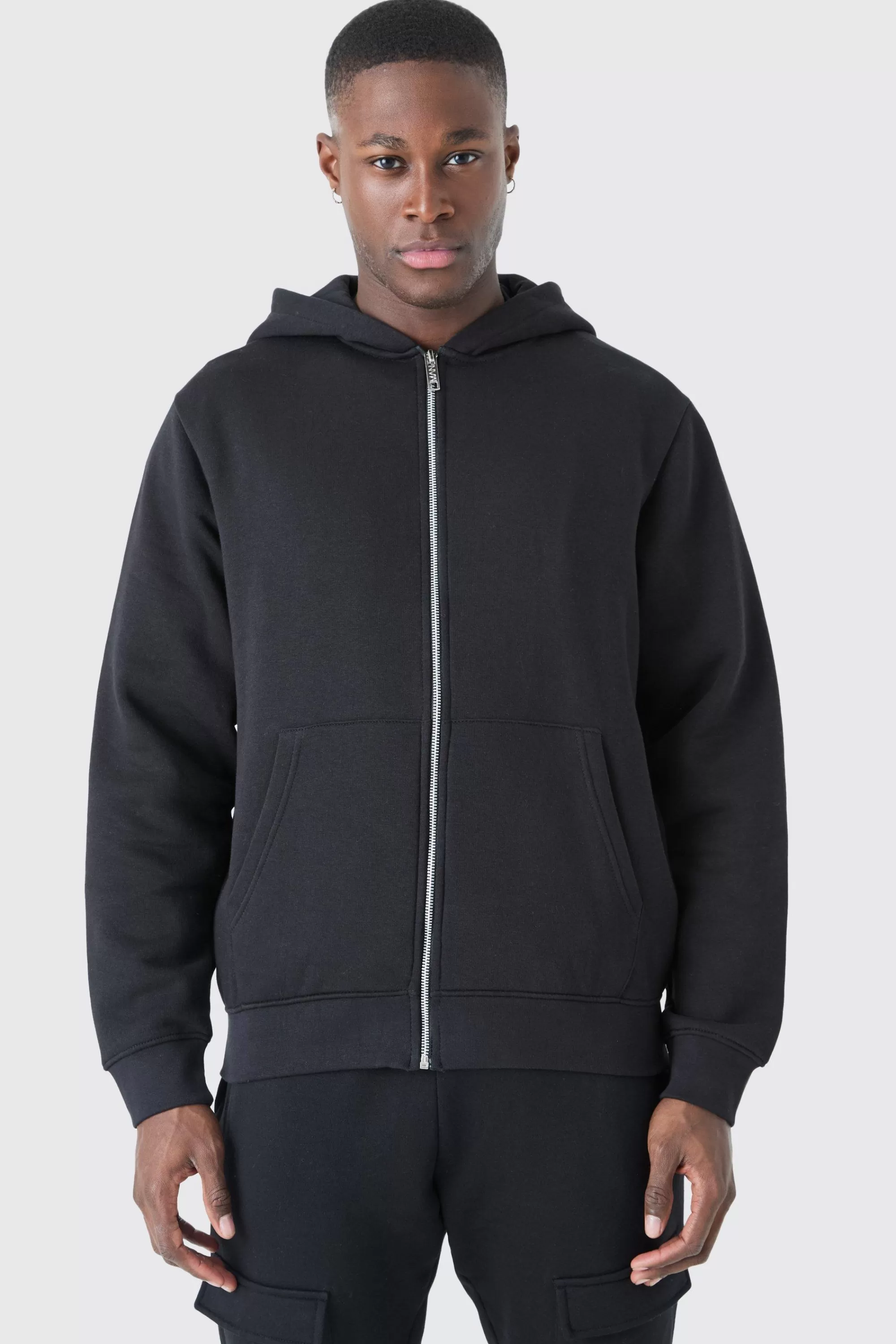 boohooMAN Basic Zip Through Hoodie | UK