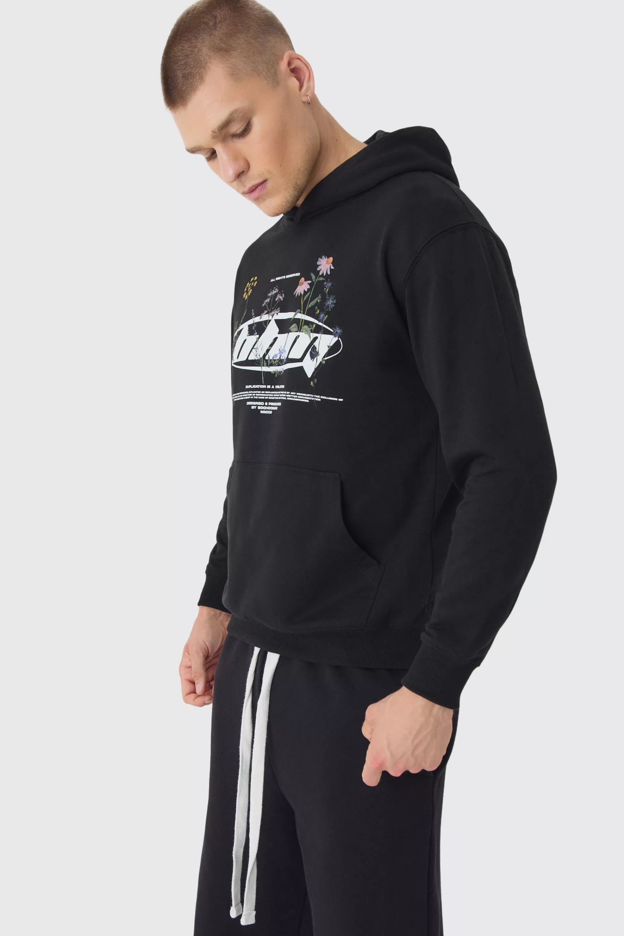 boohooMAN BHM Floral Print Hoodie | UK