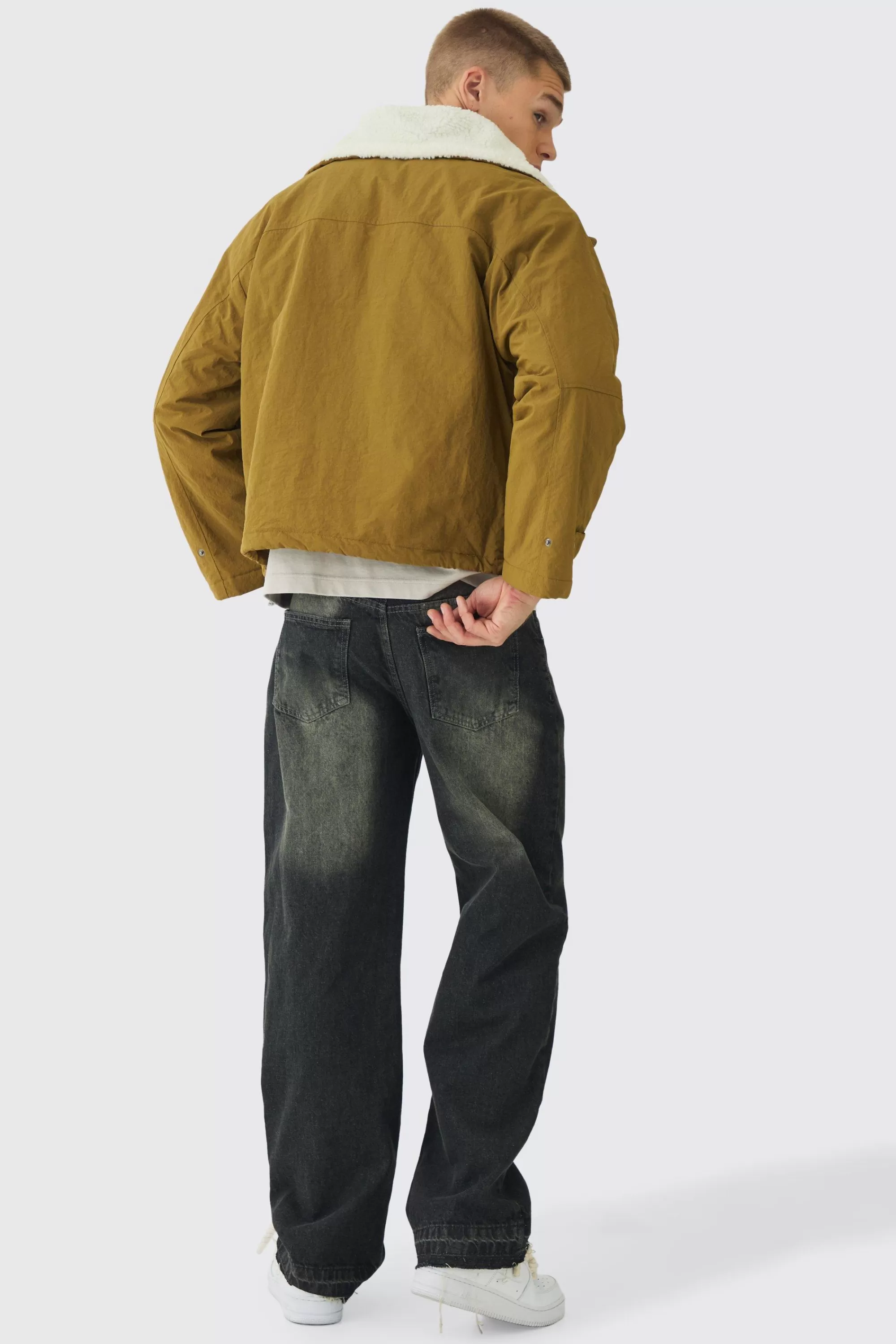 boohooMAN Borg Collar Parka In | UK