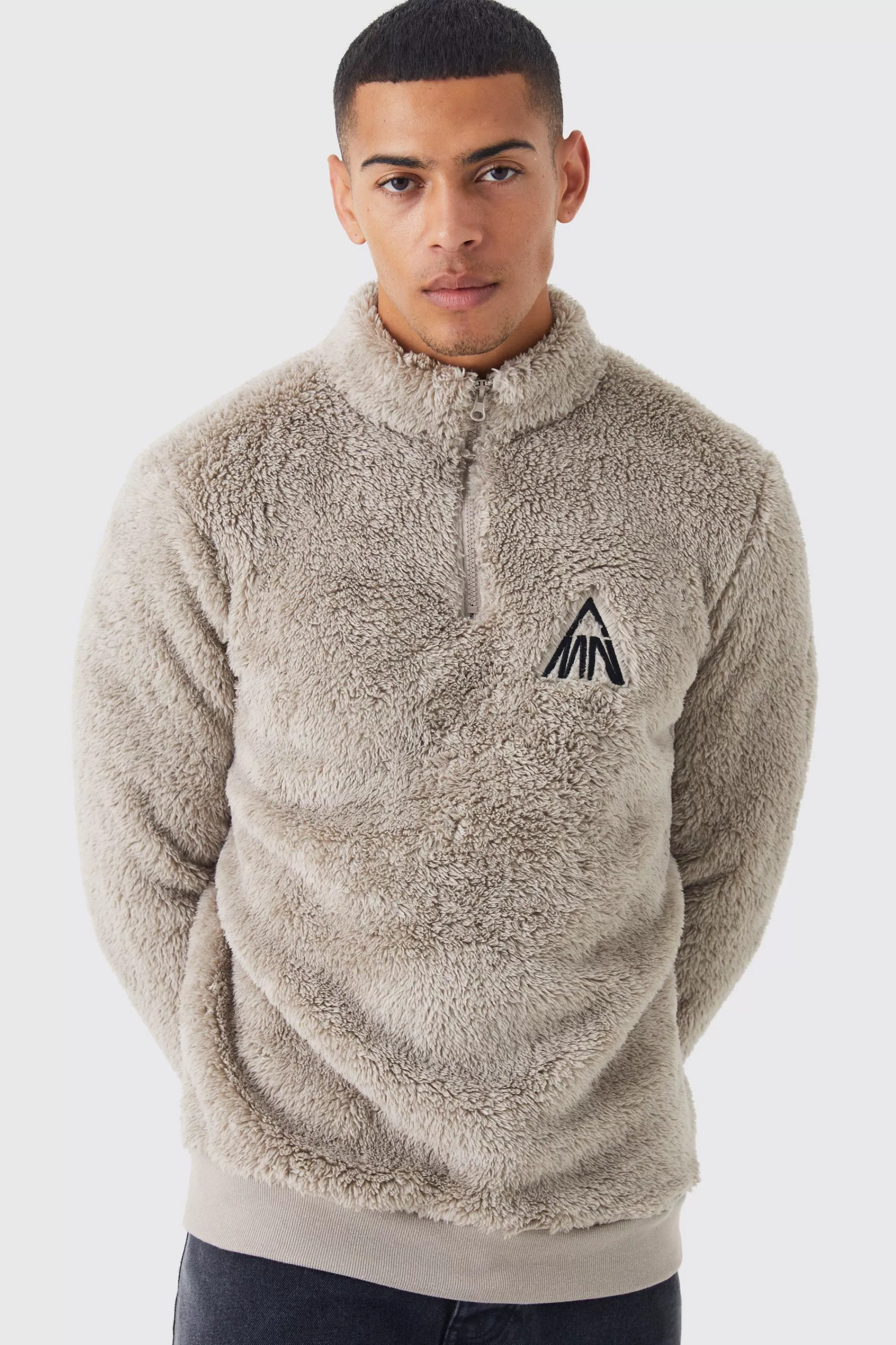 boohooMAN Borg Funnel Neck Man Embroidery Sweatshirt | UK