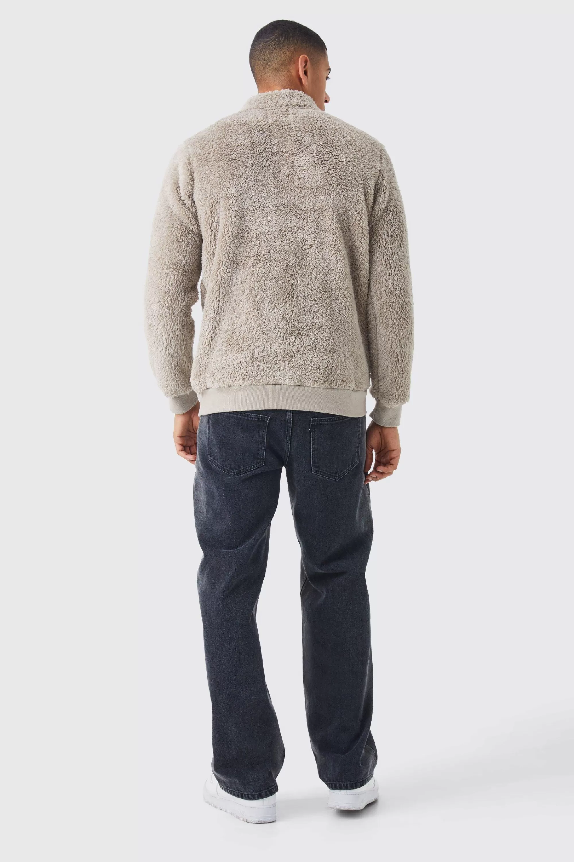 boohooMAN Borg Funnel Neck Man Embroidery Sweatshirt | UK