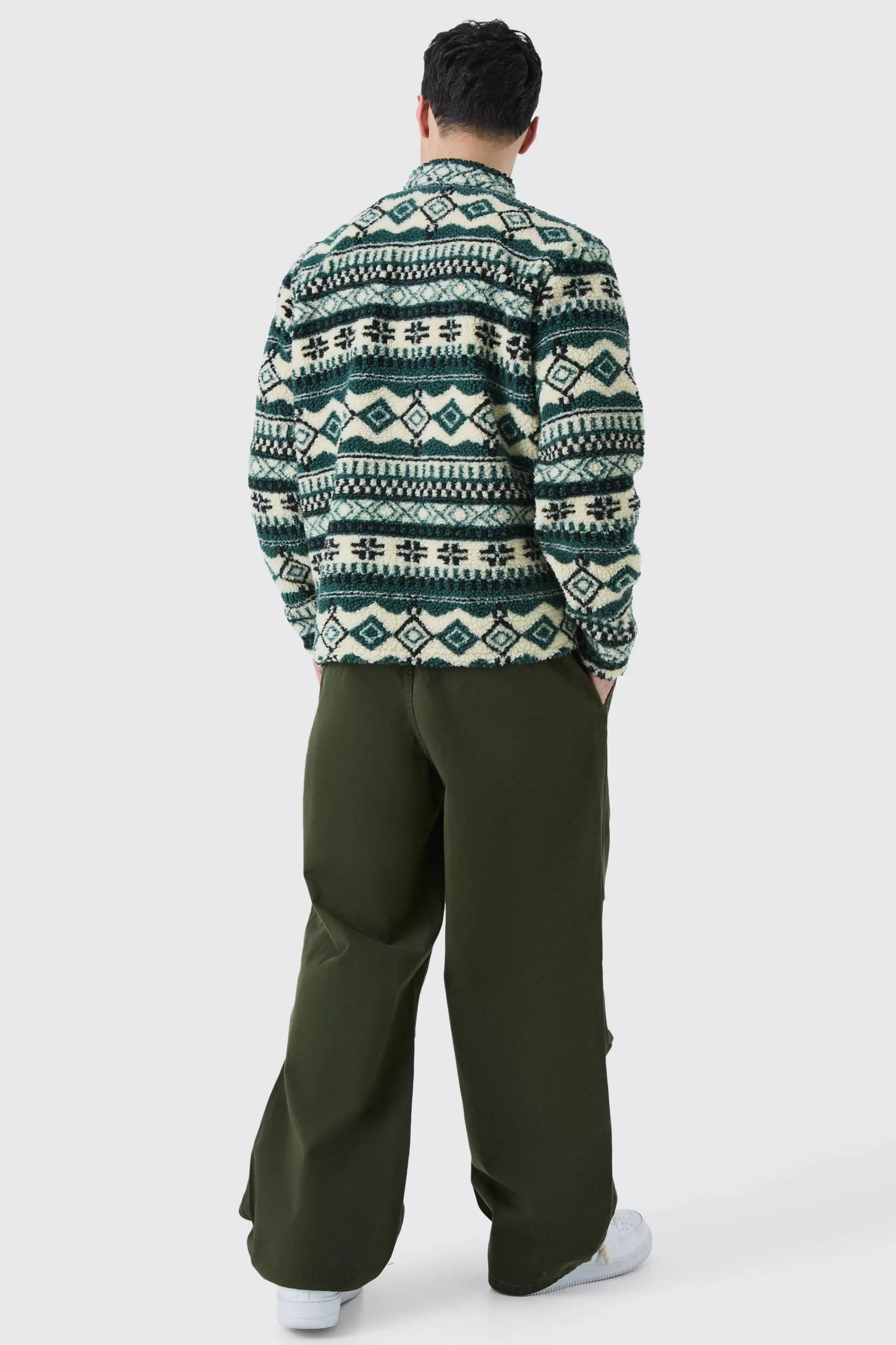 boohooMAN Borg Patch Pocket Aztec Overshirt | UK