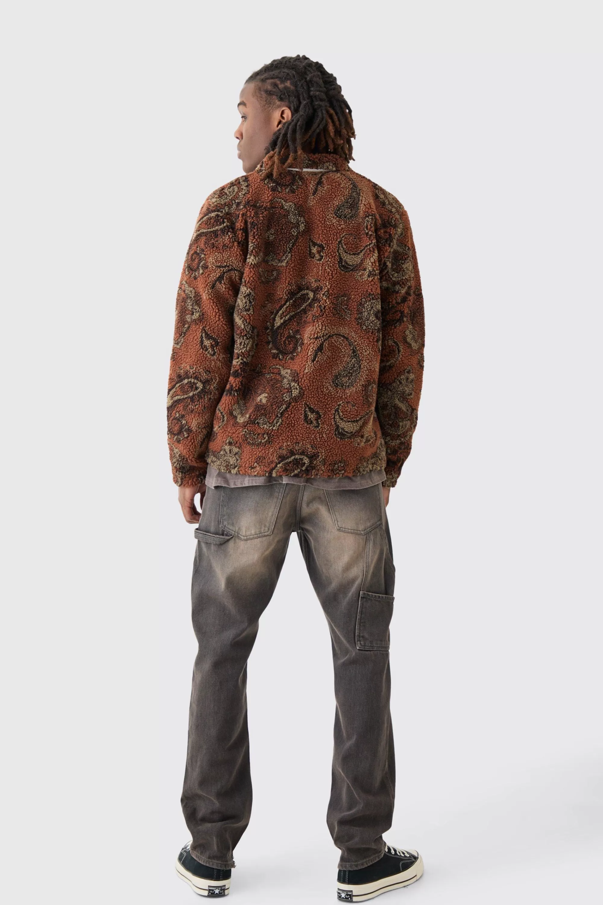 boohooMAN Borg Patch Pocket Tonal Paisley Overshirt | UK
