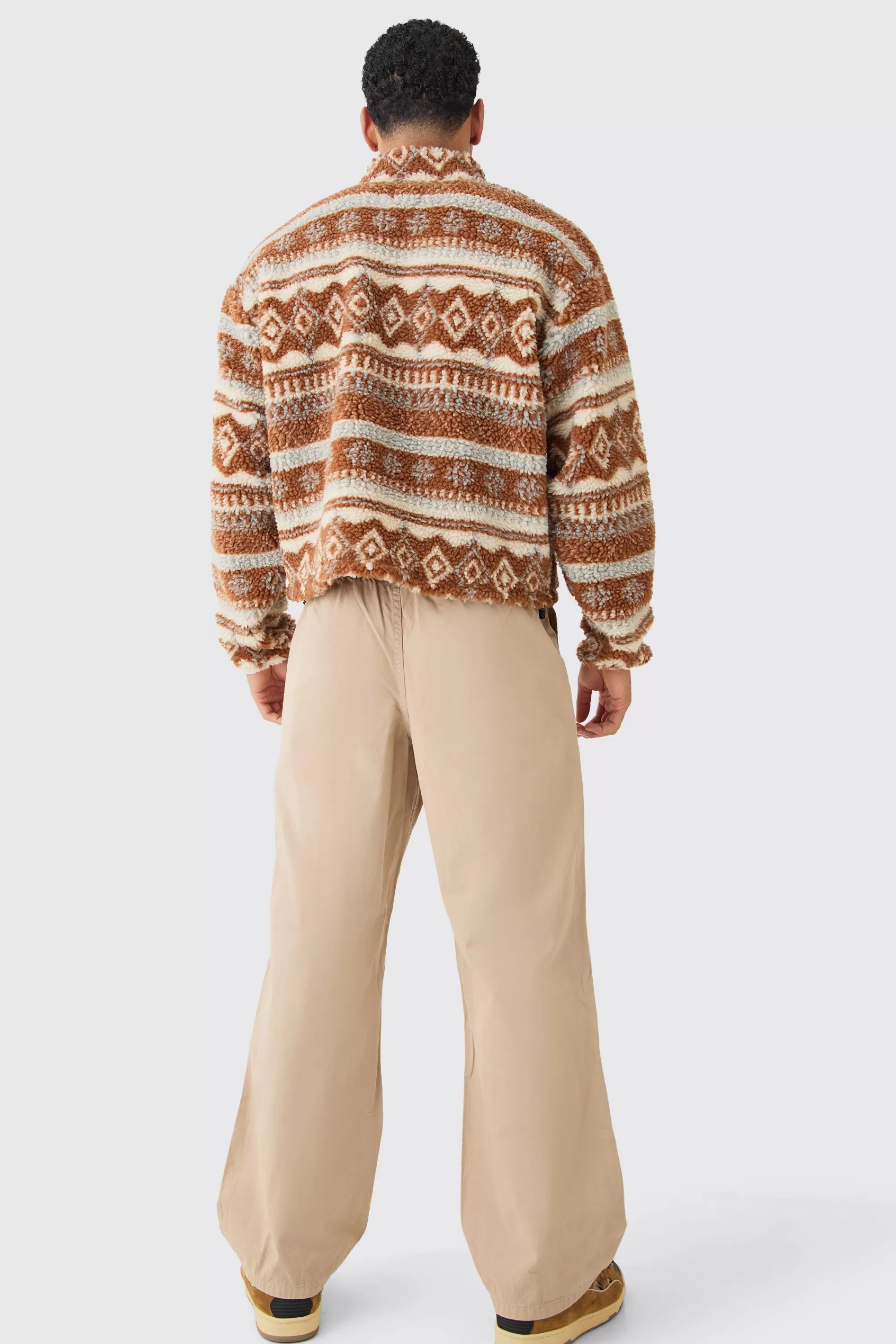 boohooMAN Borg Quarter Zip Aztec Shirt | UK