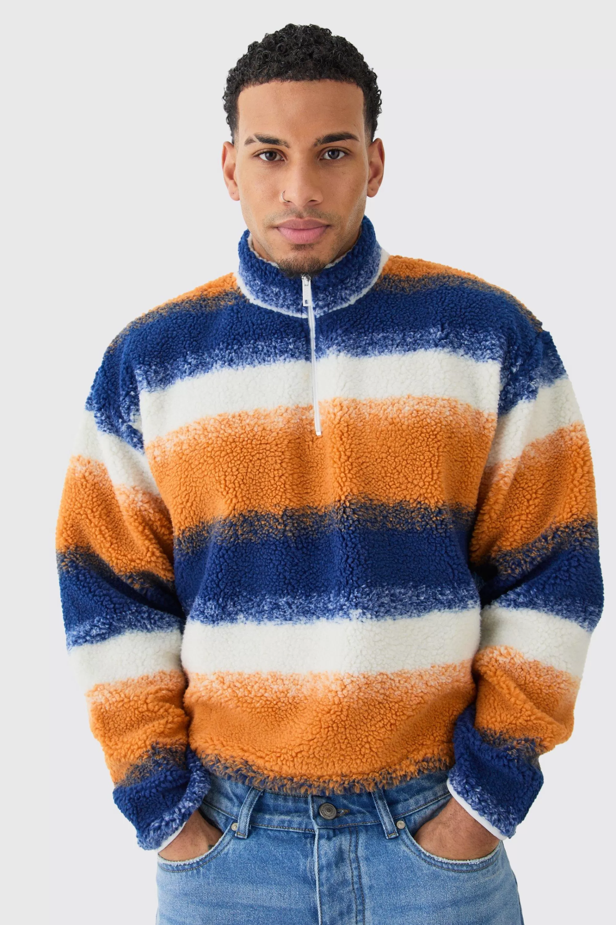 boohooMAN Borg Quarter Zip Shirt | UK